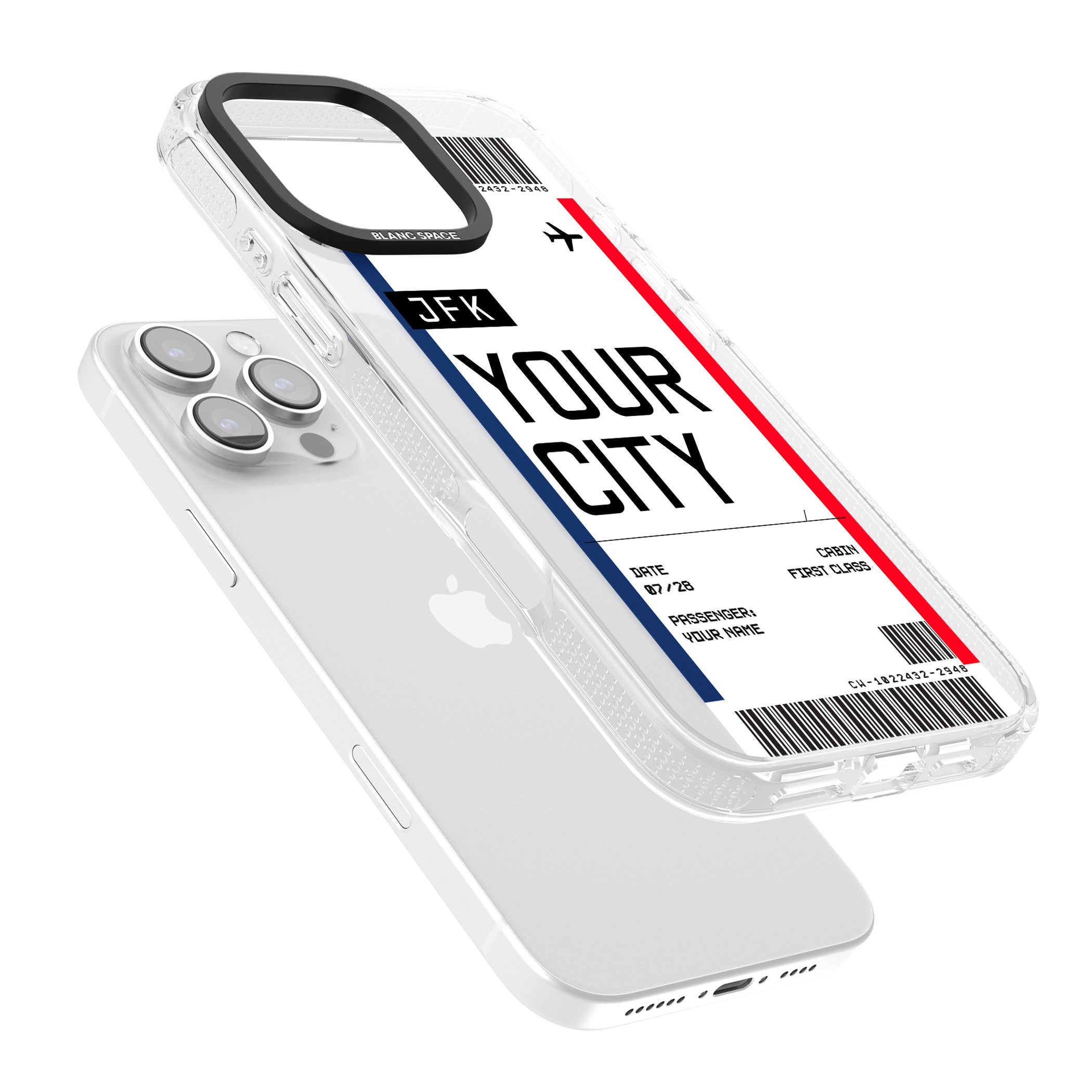 Personalised Create Your Own Boarding Pass Ticket iPhone 16 Pro Max / 16 Pro Clear Case Impact Air - Blanc Space