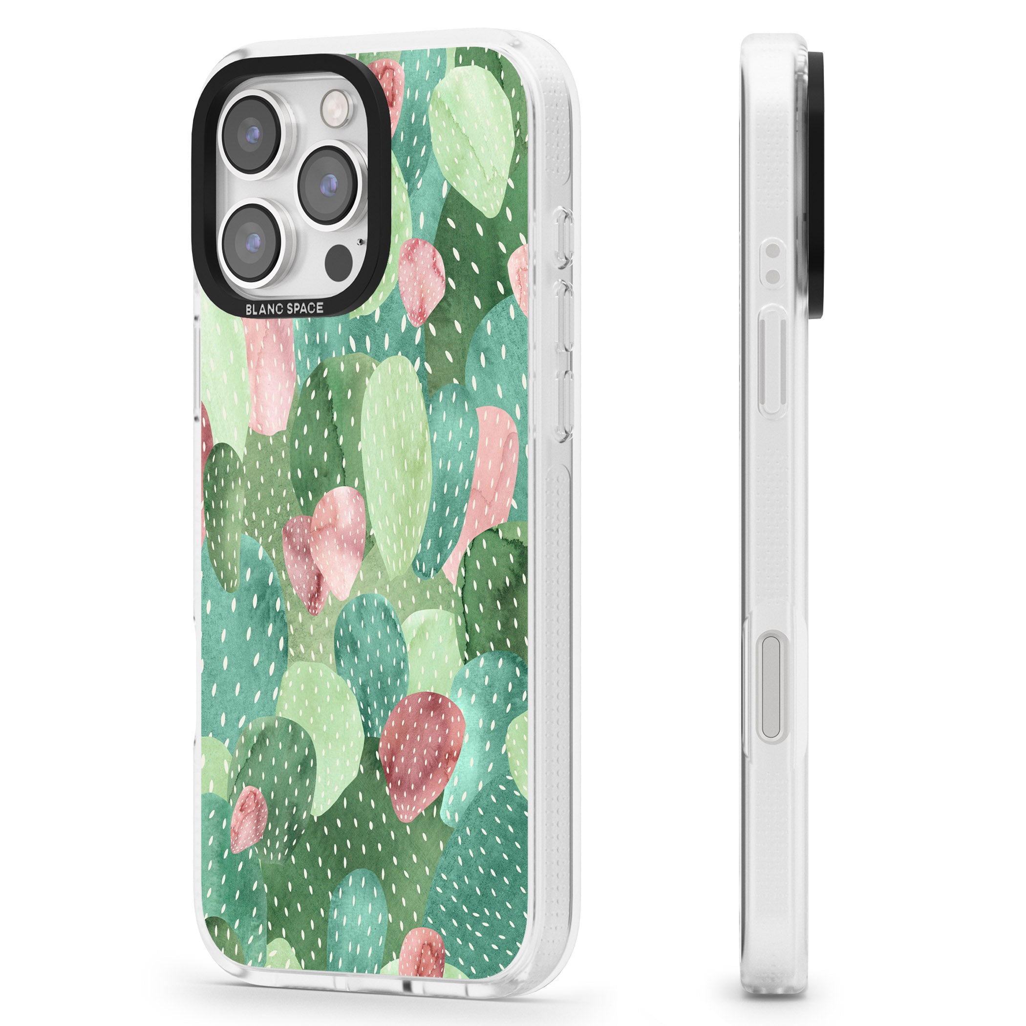 Colourful Cactus Mix Design iPhone 16 Pro Max / 16 Pro Clear Case Impact Air - Blanc Space