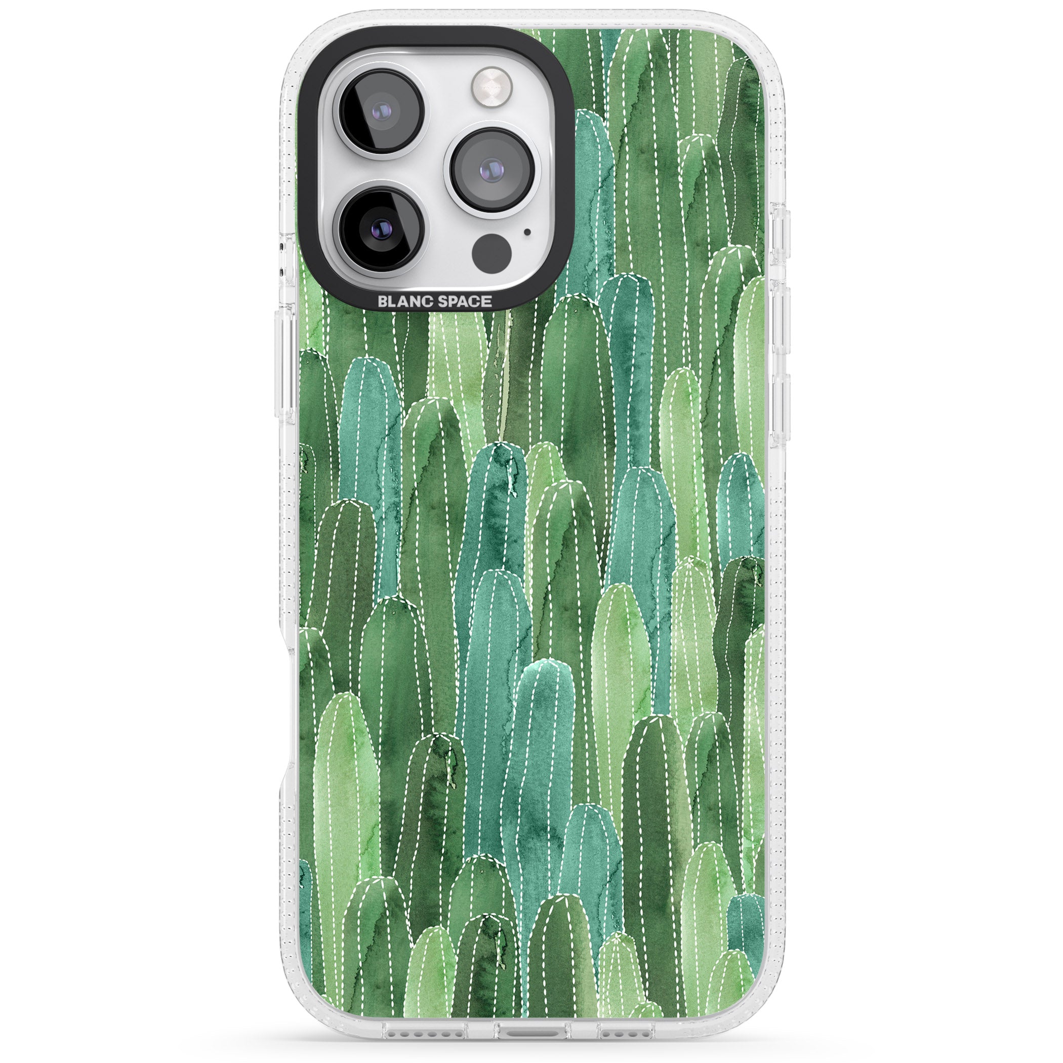 Skinny Cacti Pattern Design iPhone 16 Pro Max / 16 Pro Clear Case Impact Air - Blanc Space