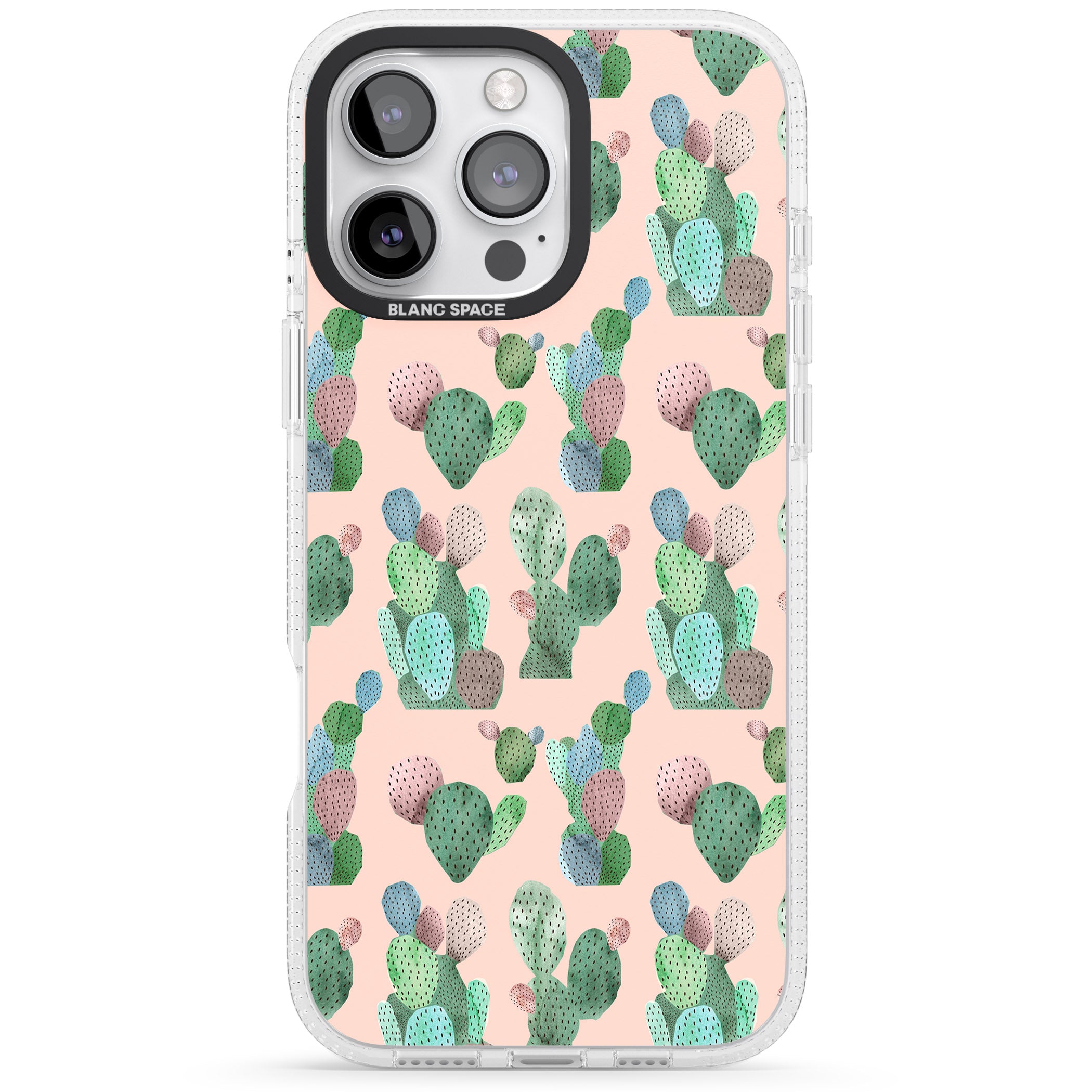 Pink Cactus Pattern Design iPhone 16 Pro Max / 16 Pro Clear Case Impact Air - Blanc Space