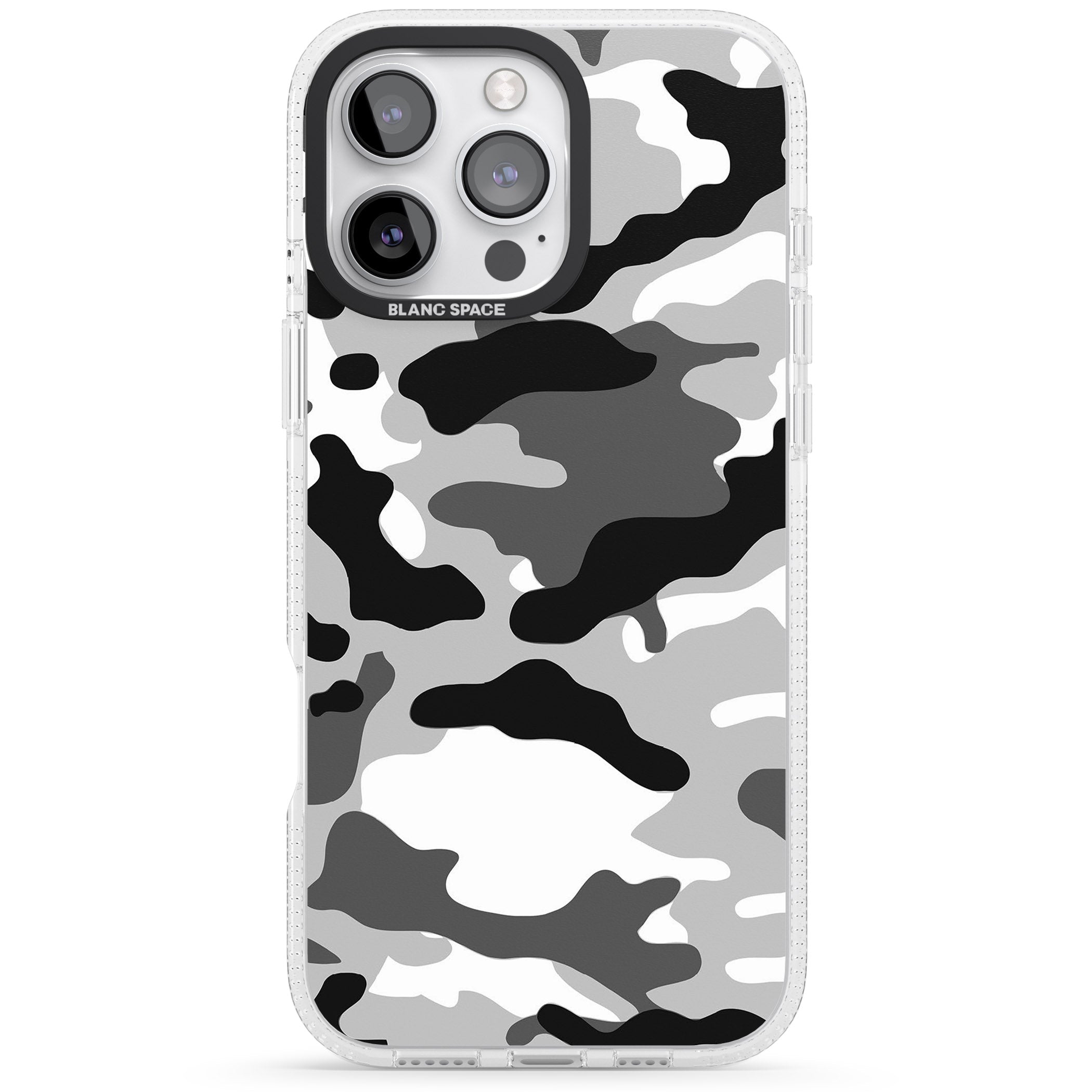 Grey Camo iPhone 16 Pro Max / 16 Pro Clear Case Impact Air - Blanc Space