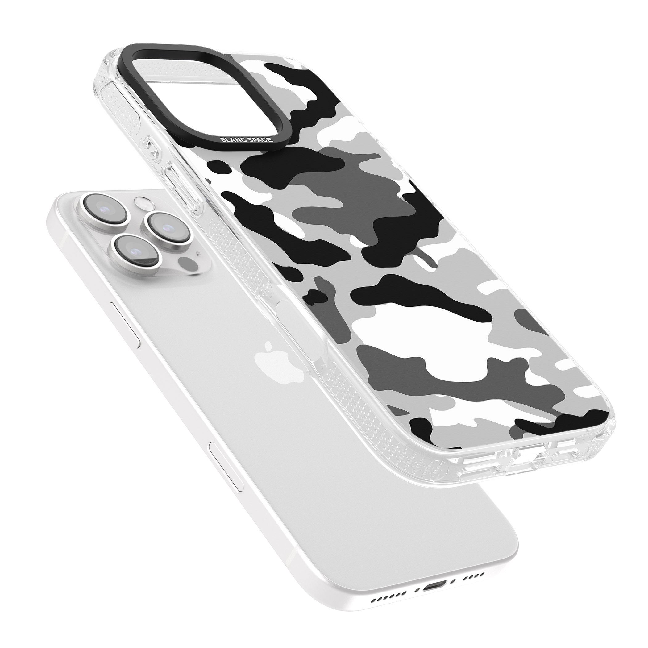 Grey Camo iPhone 16 Pro Max / 16 Pro Clear Case Impact Air - Blanc Space