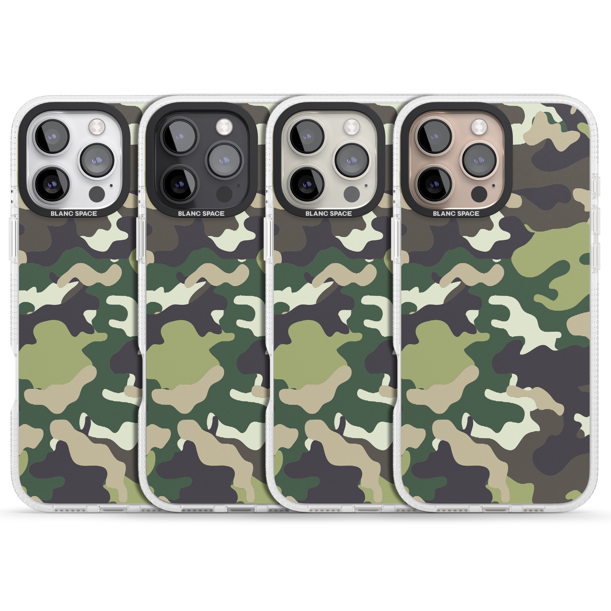 Green Camo iPhone 16 Pro Max / 16 Pro Clear Case Impact Air - Blanc Space