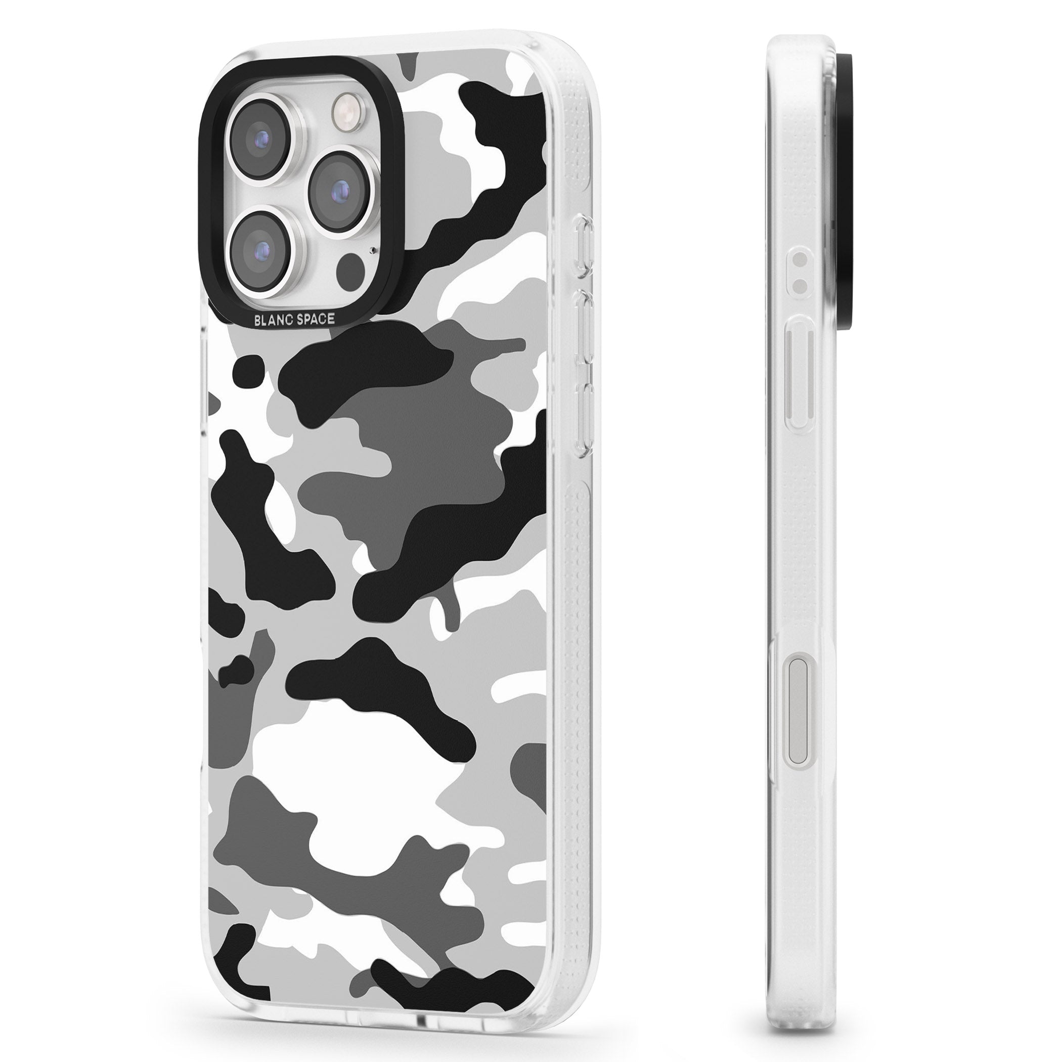Grey Black Urban Camo iPhone 16 Pro Max / 16 Pro Clear Case Impact Air - Blanc Space