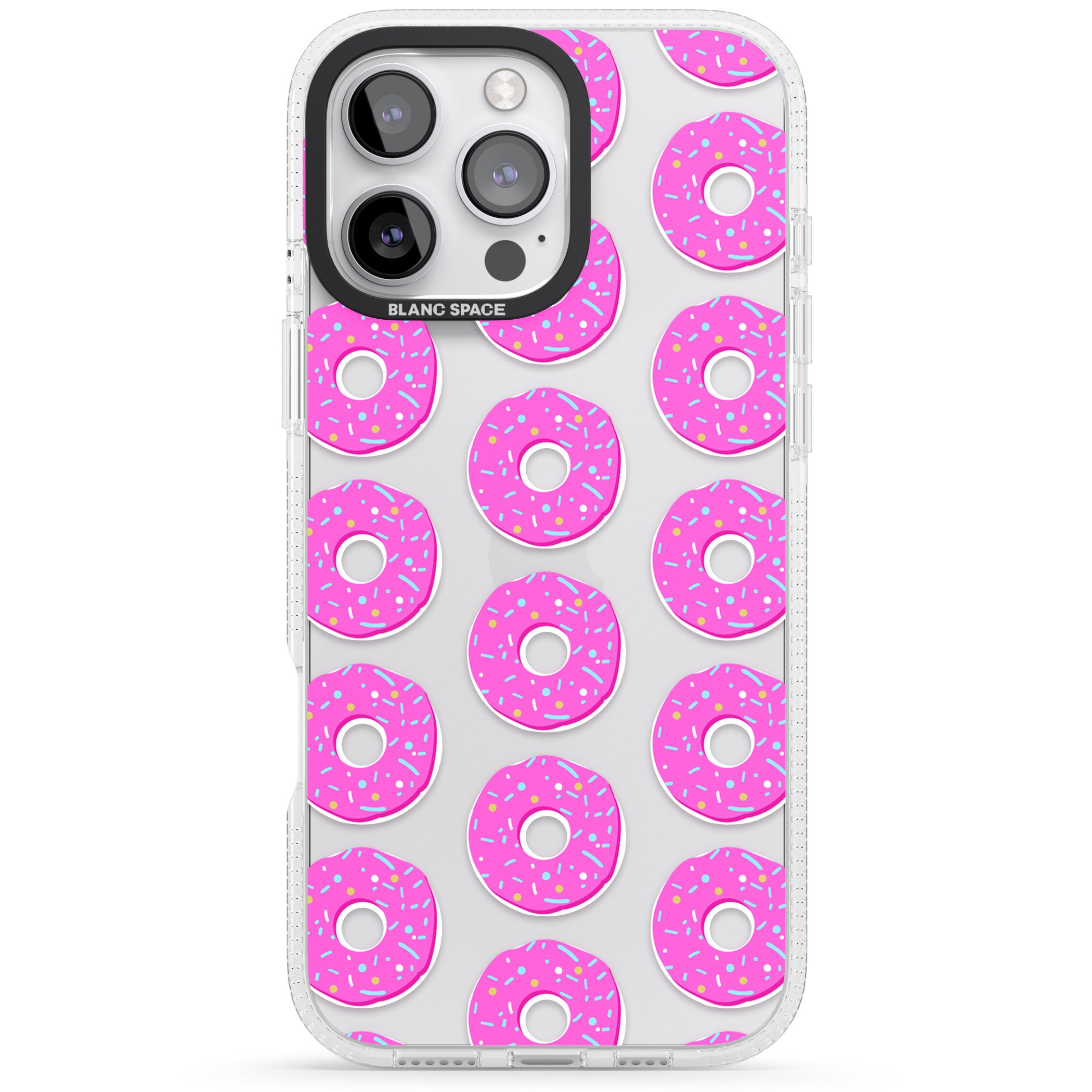 Pink Donut Pattern iPhone 16 Pro Max / 16 Pro Clear Case Impact Air - Blanc Space