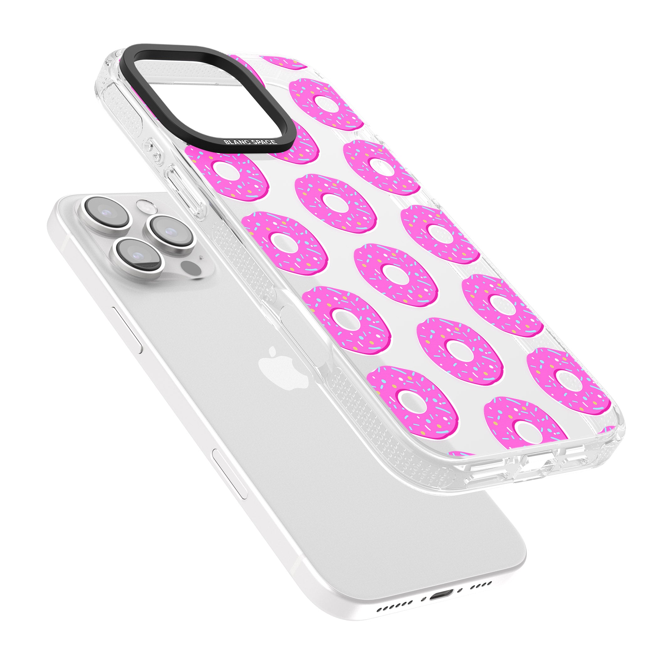 Pink Donut Pattern iPhone 16 Pro Max / 16 Pro Clear Case Impact Air - Blanc Space