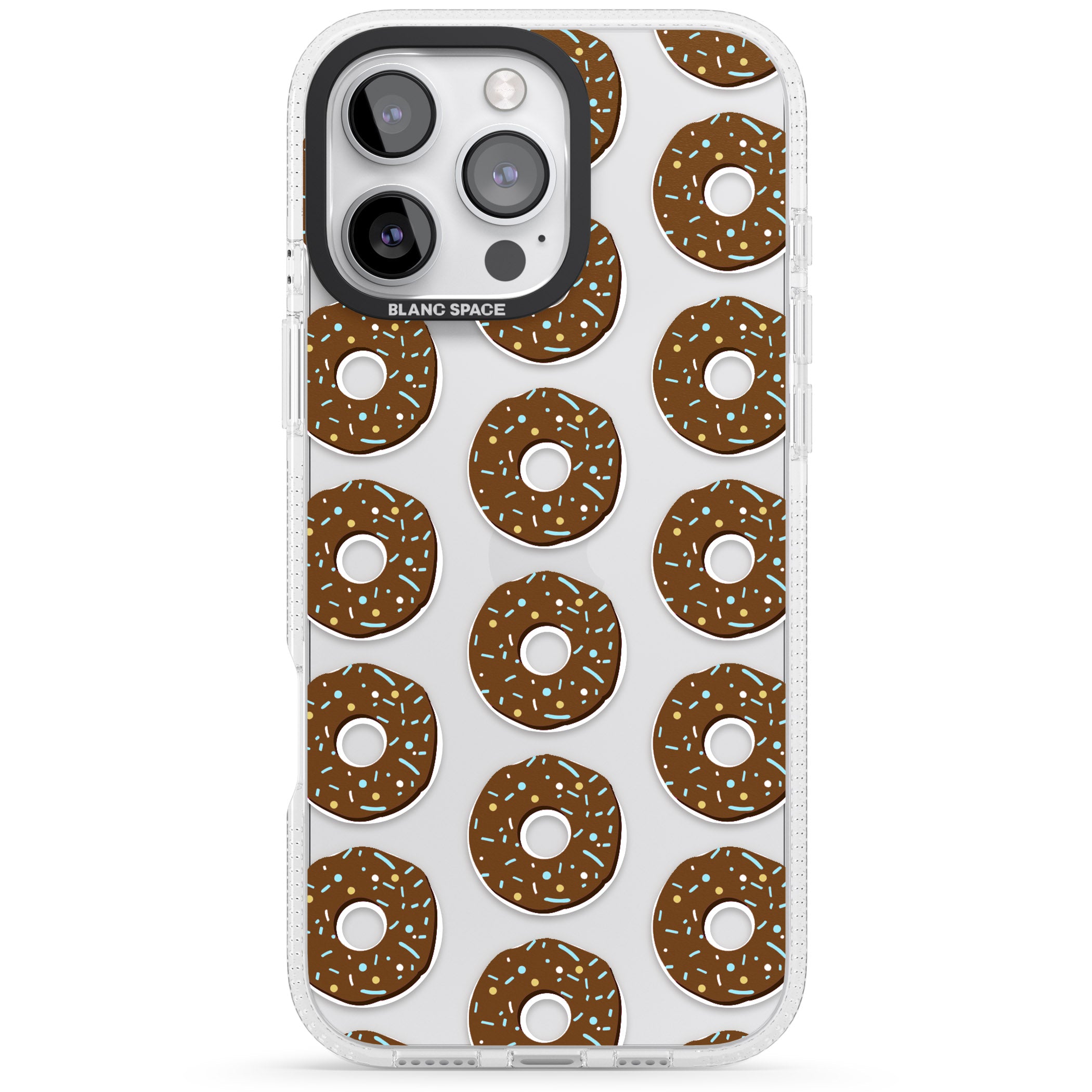 Chocolate Donut Pattern iPhone 16 Pro Max / 16 Pro Clear Case Impact Air - Blanc Space