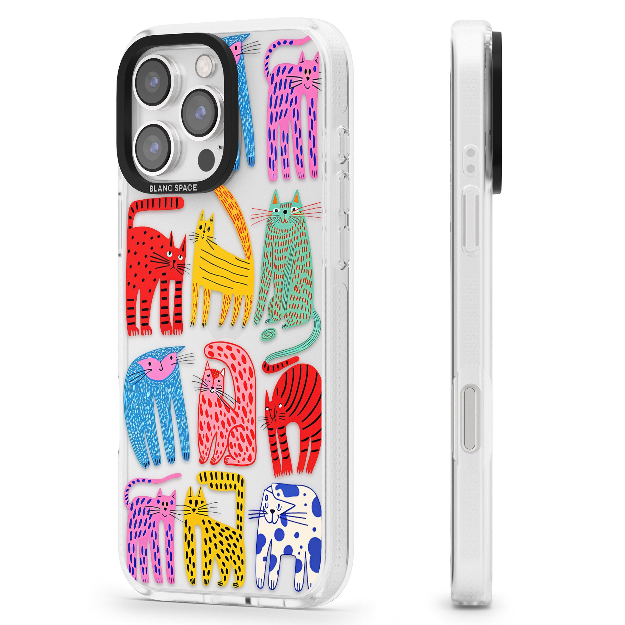 Abstract Colourful Cats iPhone 16 Pro Max / 16 Pro Clear Case Impact Air - Blanc Space