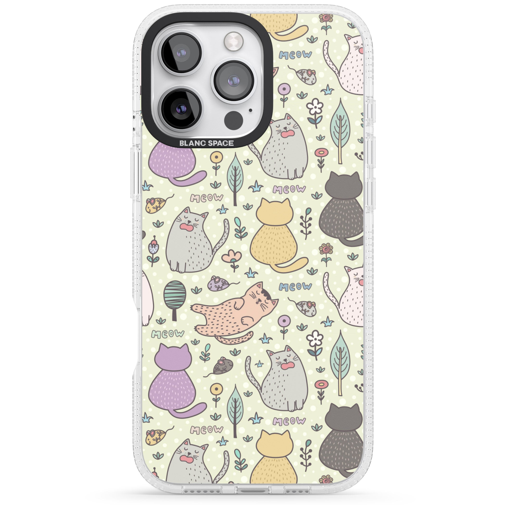 Cat Pattern Cream iPhone 16 Pro Max / 16 Pro Clear Case Impact Air - Blanc Space