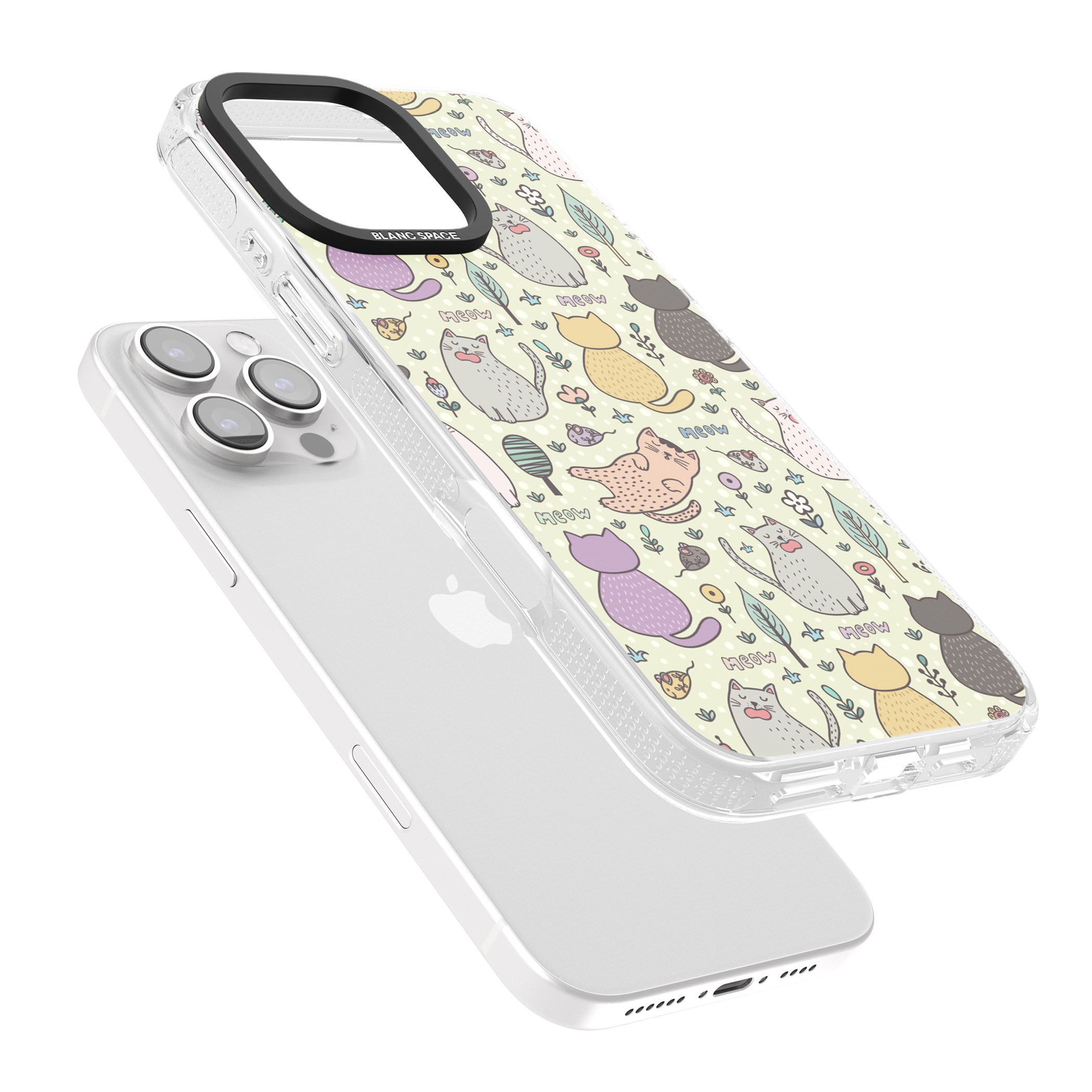Cat Pattern Cream iPhone 16 Pro Max / 16 Pro Clear Case Impact Air - Blanc Space