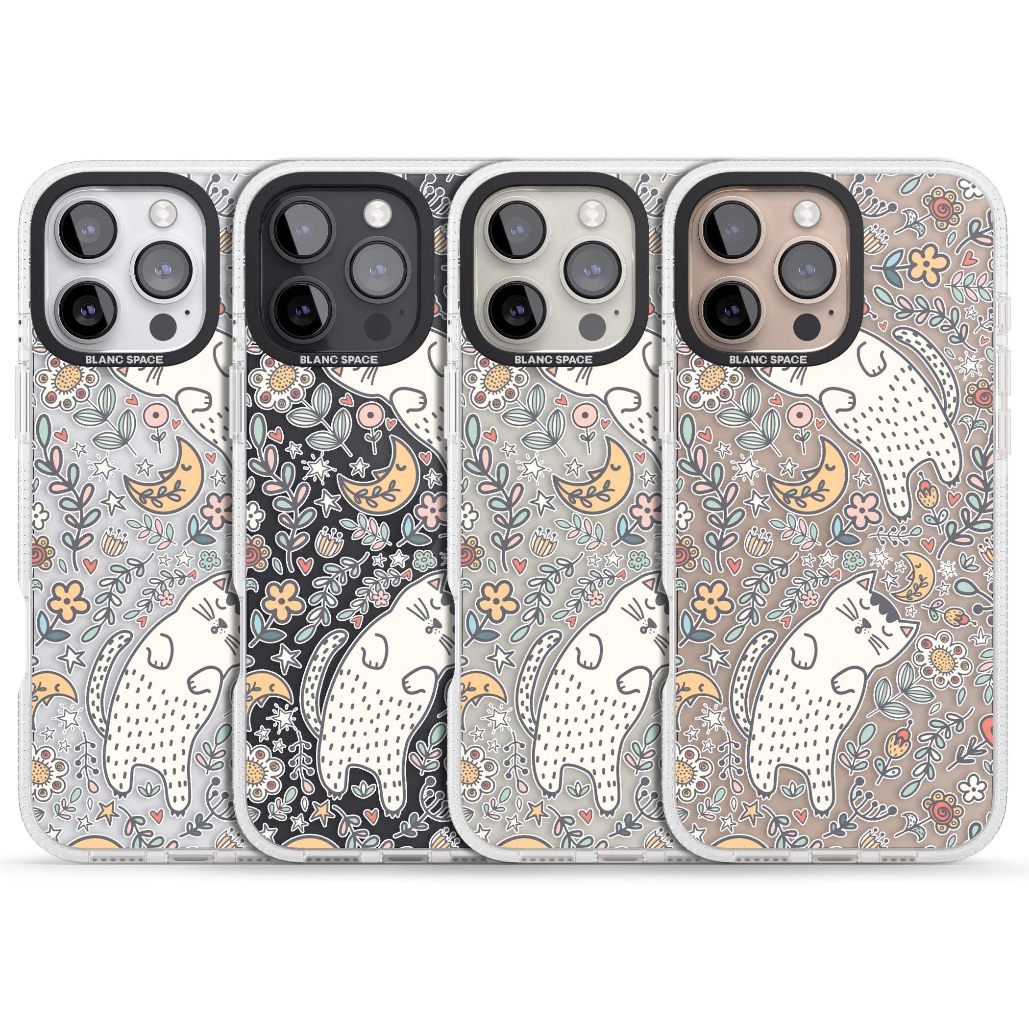 Sleeping Cat Pattern iPhone 16 Pro Max / 16 Pro Clear Case Impact Air - Blanc Space