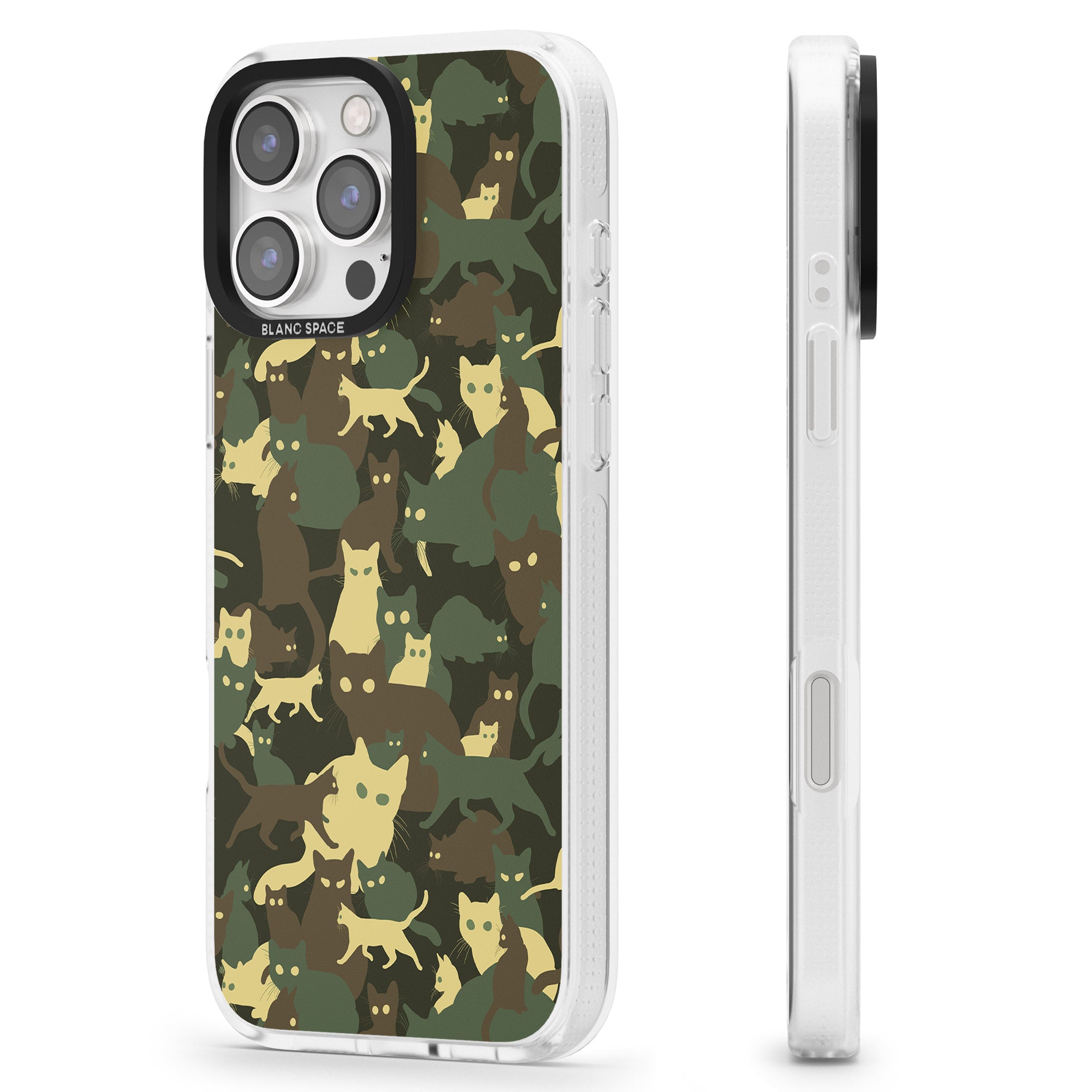 Forest Green Cat Camouflage Pattern iPhone 16 Pro Max / 16 Pro Clear Case Impact Air - Blanc Space