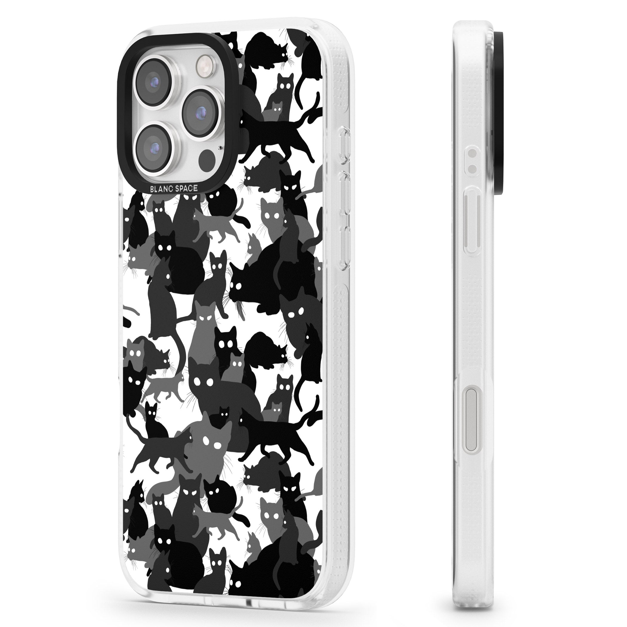 Black & White Cat Camouflage iPhone 16 Pro Max / 16 Pro Clear Case Impact Air - Blanc Space