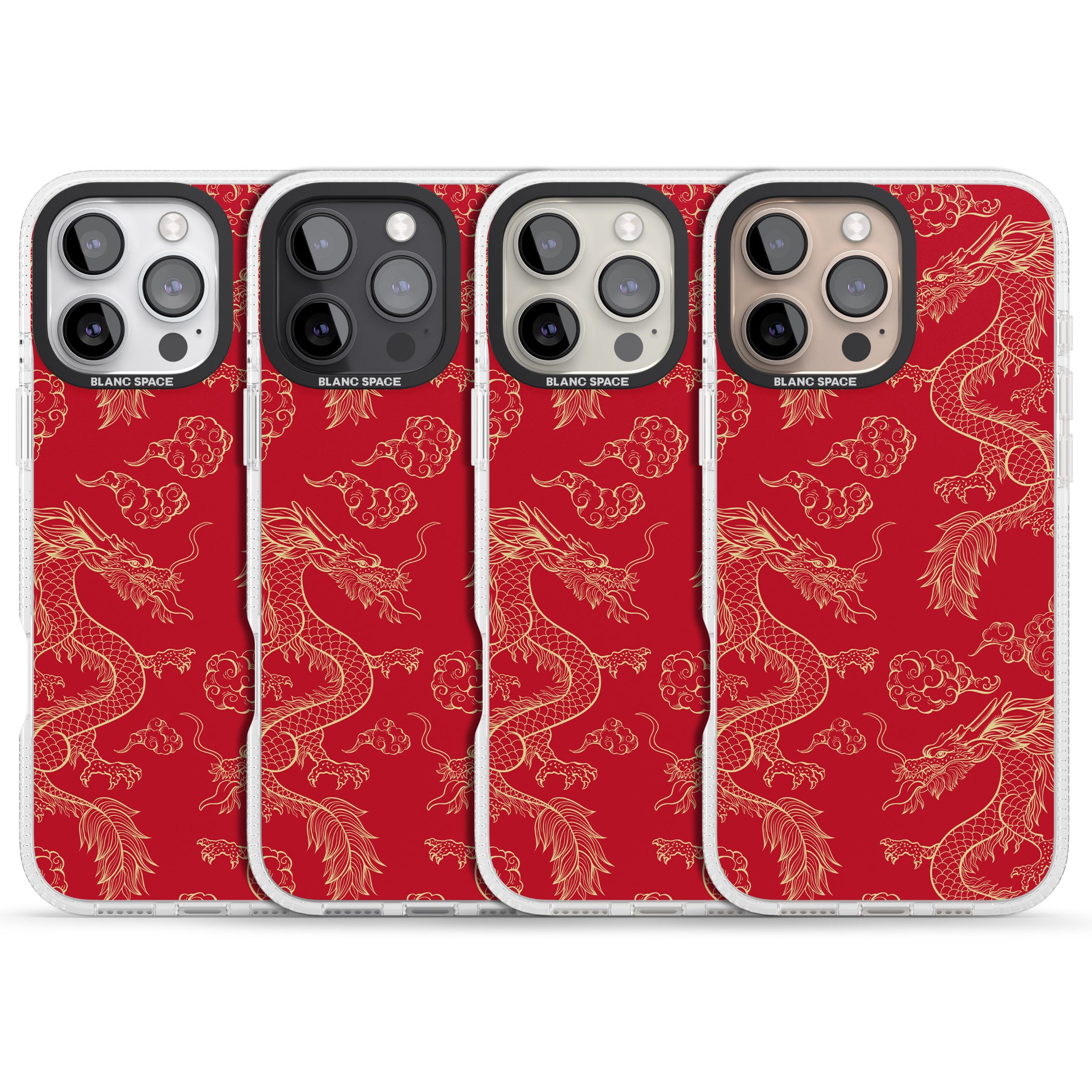 Red and Gold Dragon Pattern iPhone 16 Pro Max / 16 Pro Clear Case Impact Air - Blanc Space