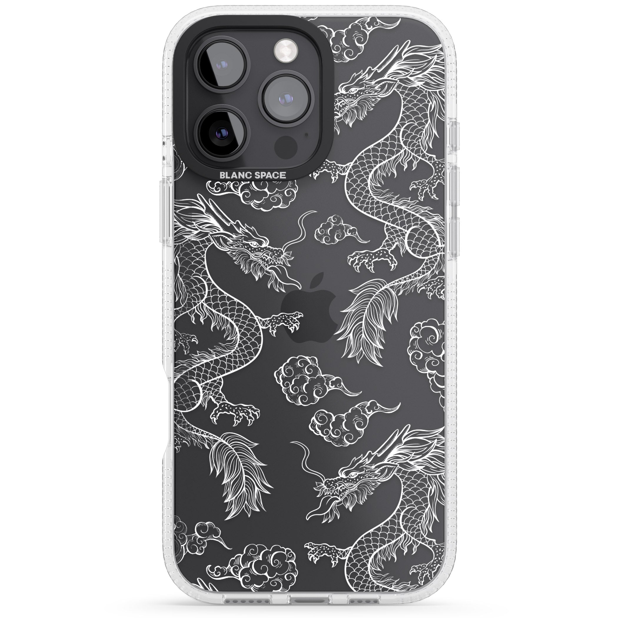 White Dragon Pattern iPhone 16 Pro Max / 16 Pro Clear Case Impact Air - Blanc Space
