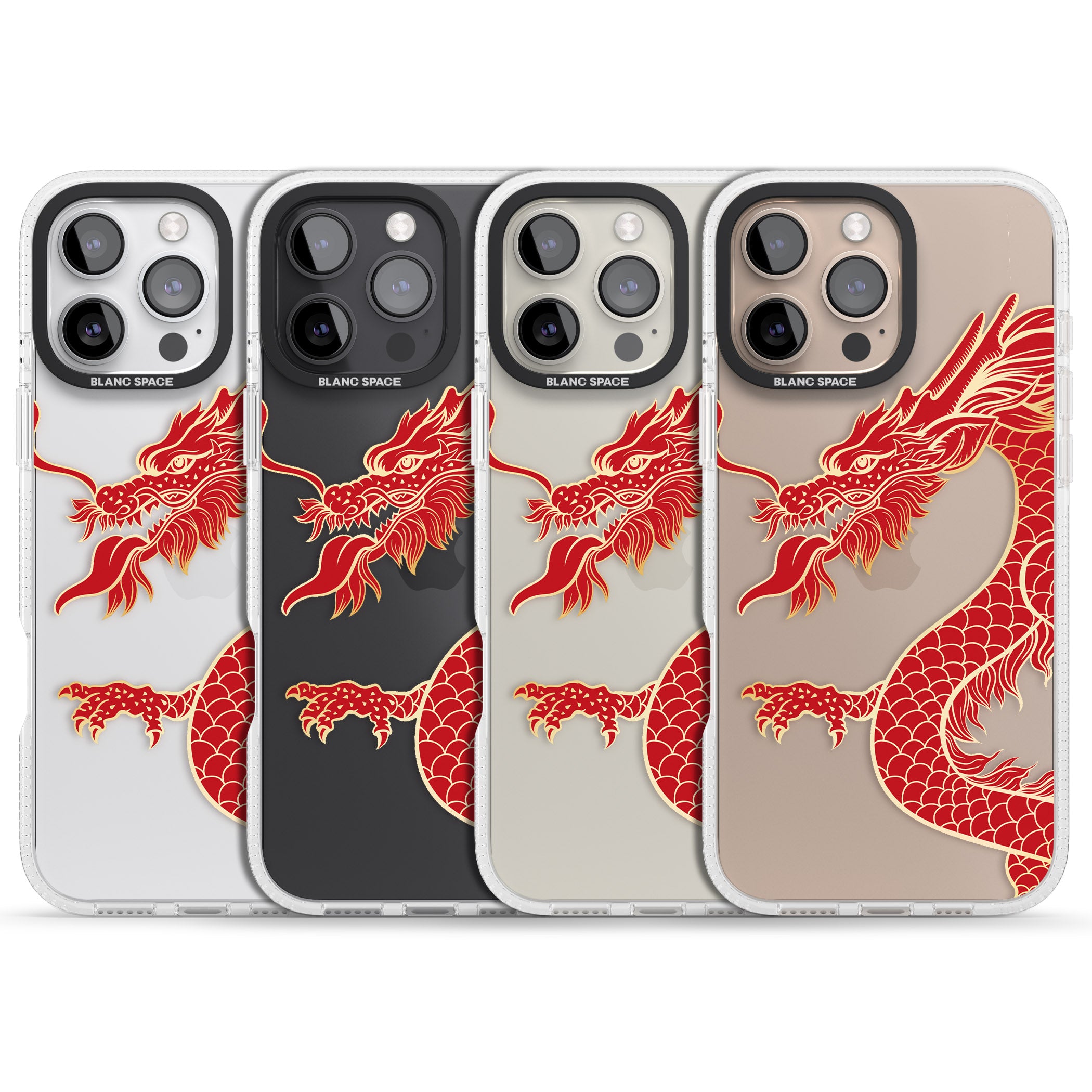 Large Red Dragon iPhone 16 Pro Max / 16 Pro Clear Case Impact Air - Blanc Space