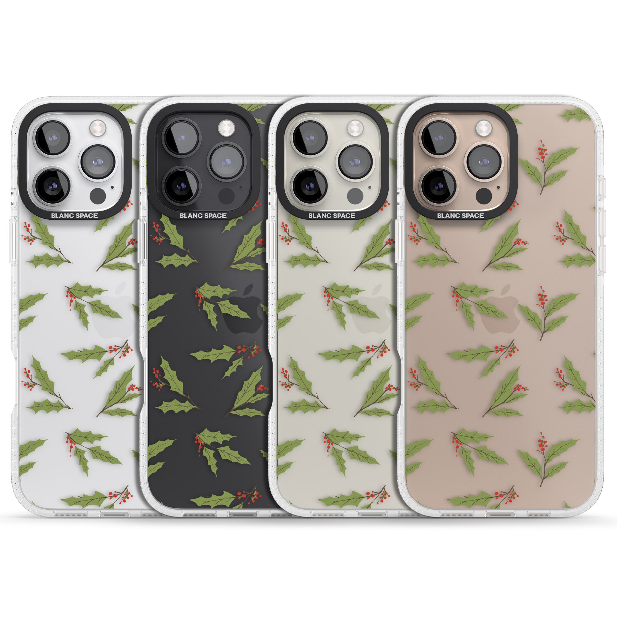 Christmas Holly Pattern iPhone 16 Pro Max / 16 Pro Clear Case Impact Air - Blanc Space