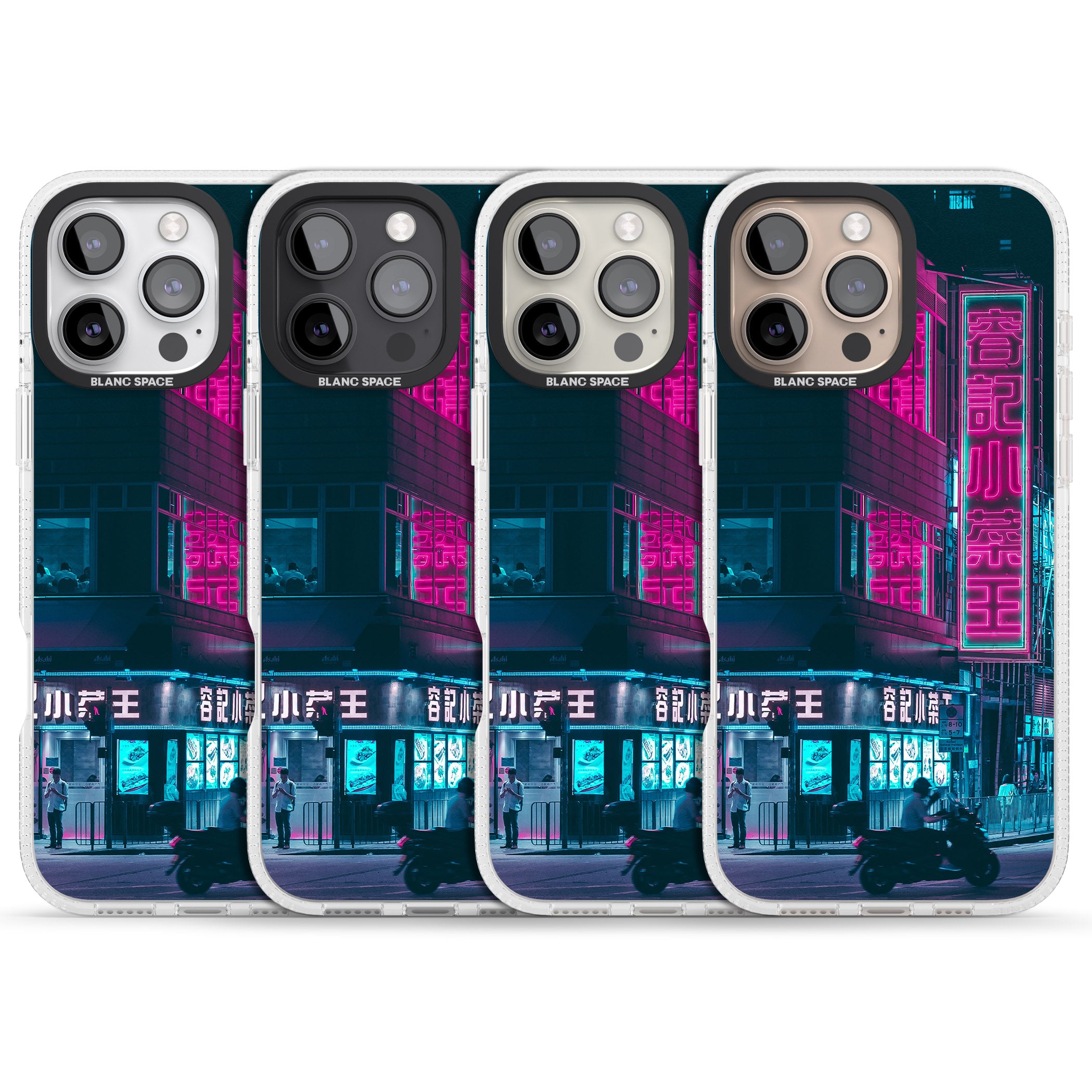 Motorcylist & Signs - Neon Cities Photographs iPhone 16 Pro Max / 16 Pro Clear Case Impact Air - Blanc Space