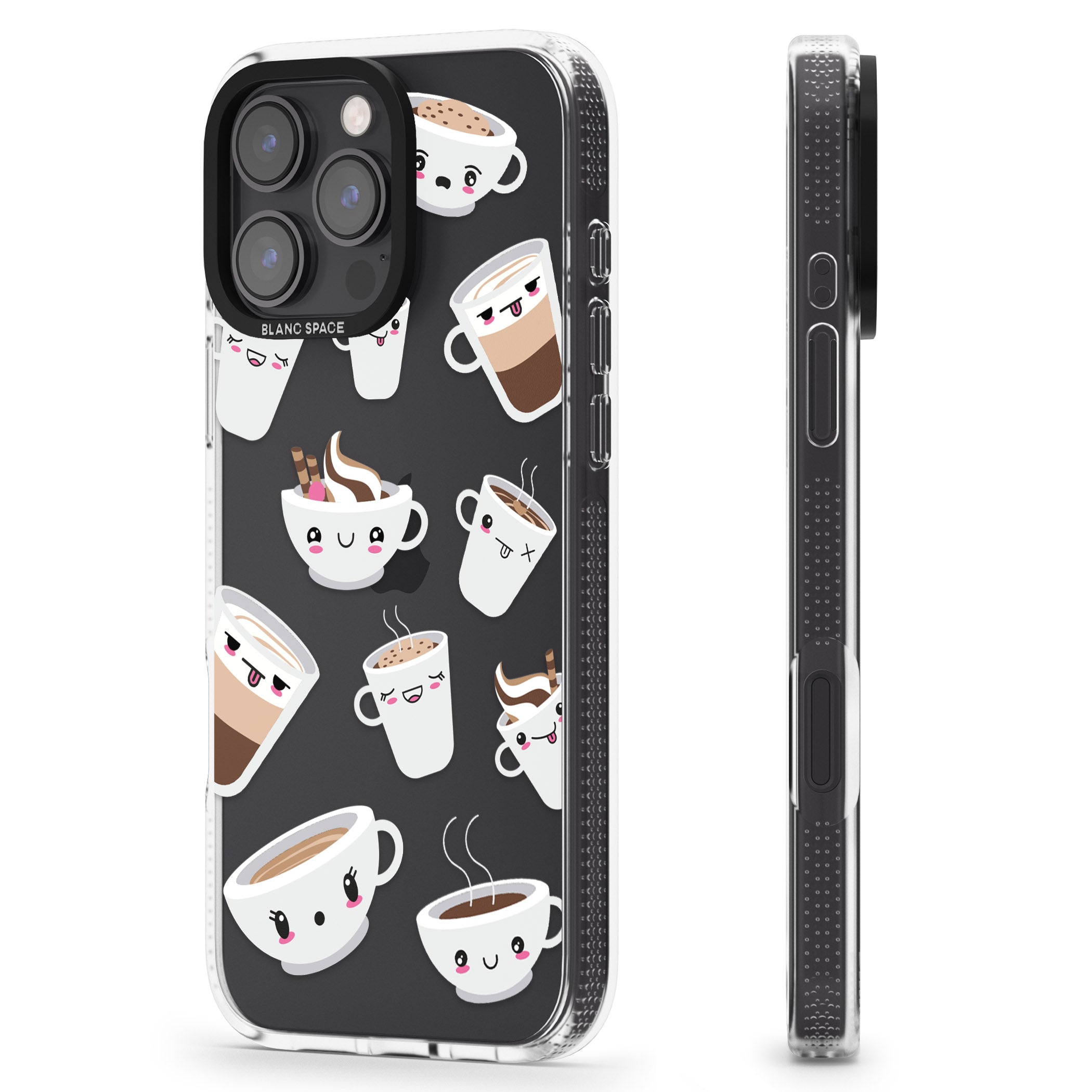 Coffee Faces iPhone 16 Pro Max / 16 Pro Clear Case Impact Air - Blanc Space