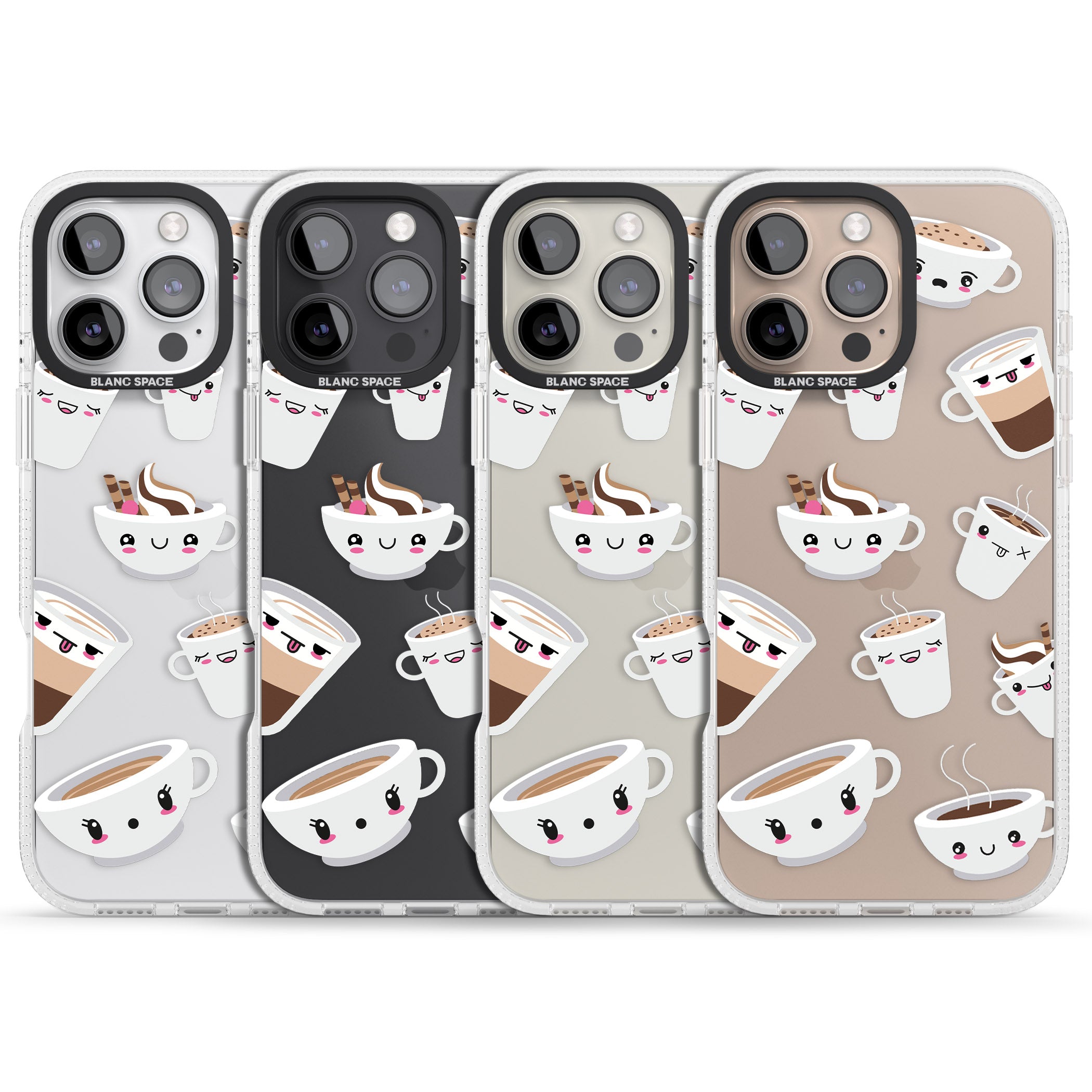 Coffee Faces iPhone 16 Pro Max / 16 Pro Clear Case Impact Air - Blanc Space