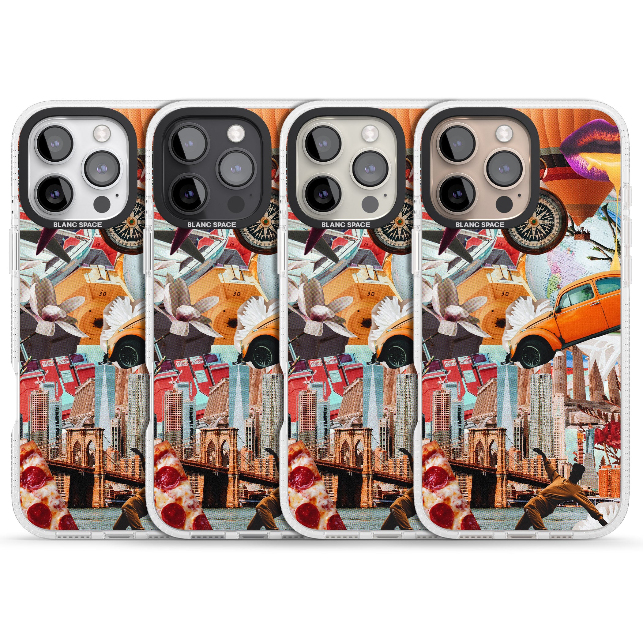 Vintage Collage: New York Mix iPhone 16 Pro Max / 16 Pro Clear Case Impact Air - Blanc Space