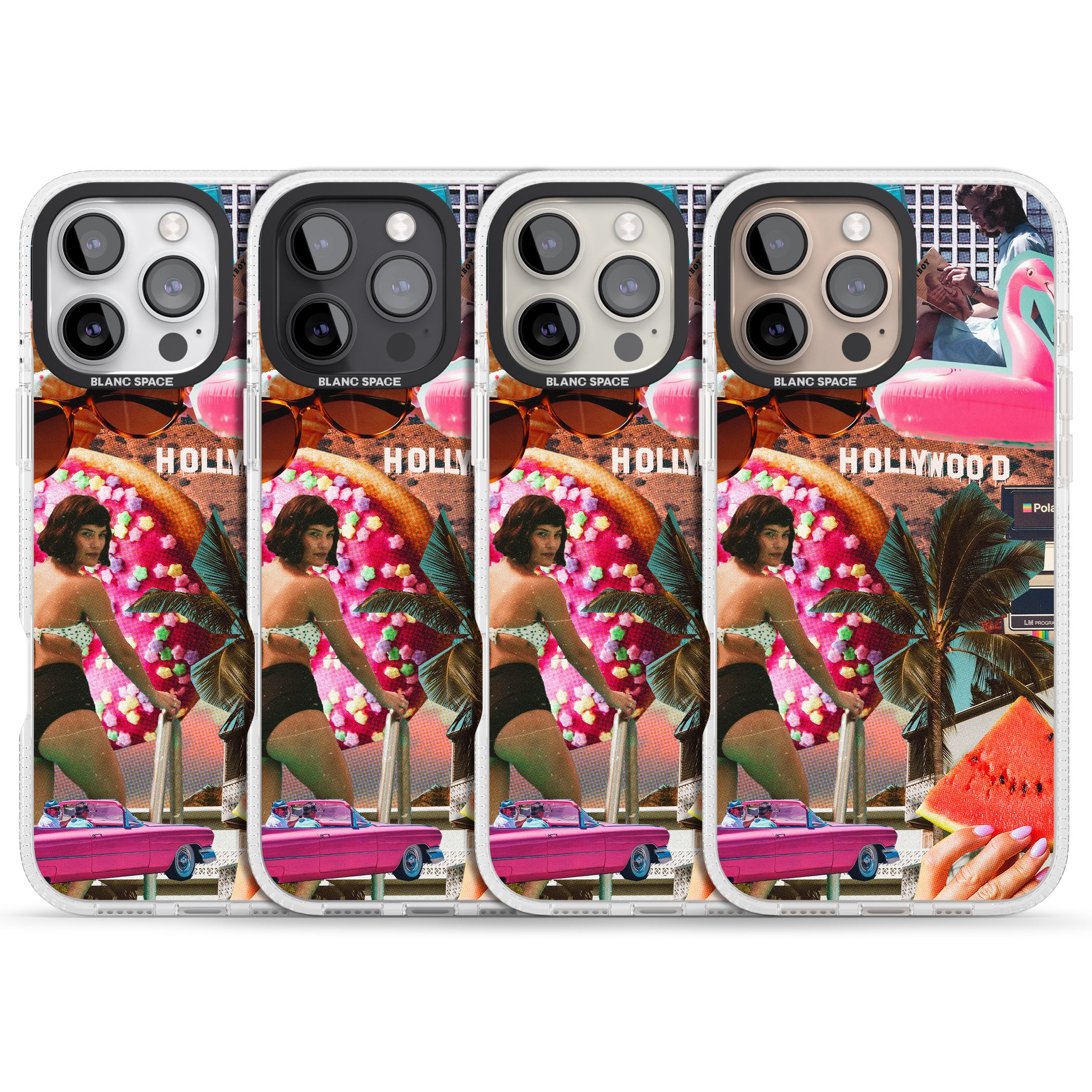 Vintage Collage: Hollywood Mix iPhone 16 Pro Max / 16 Pro Clear Case Impact Air - Blanc Space