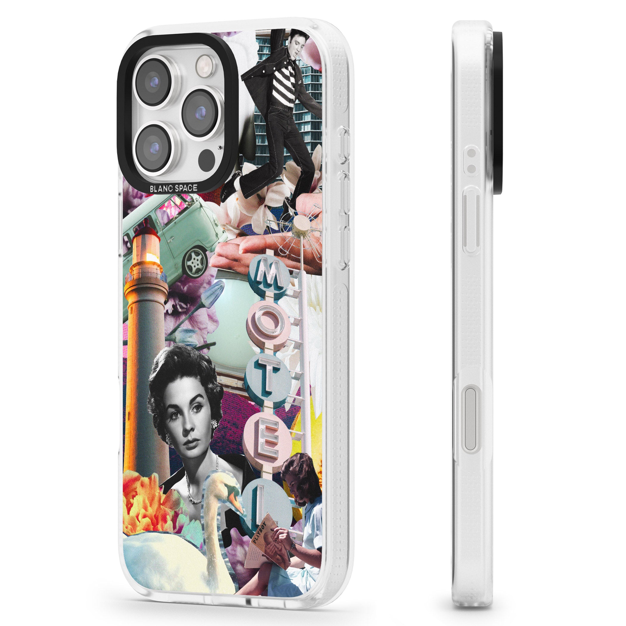 Vintage Collage: Retro Motel iPhone 16 Pro Max / 16 Pro Clear Case Impact Air - Blanc Space