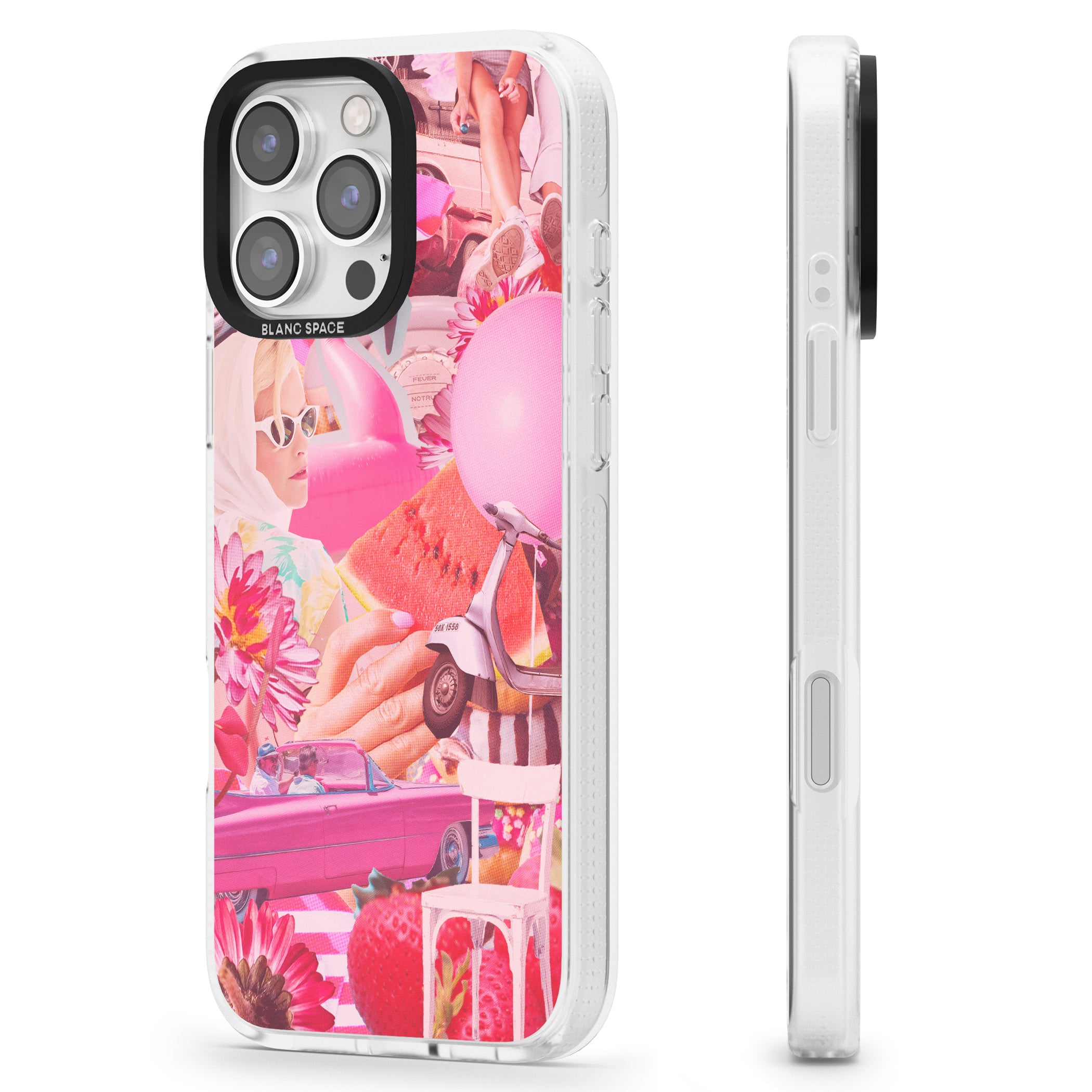 Vintage Collage: Pink Glamour iPhone 16 Pro Max / 16 Pro Clear Case Impact Air - Blanc Space