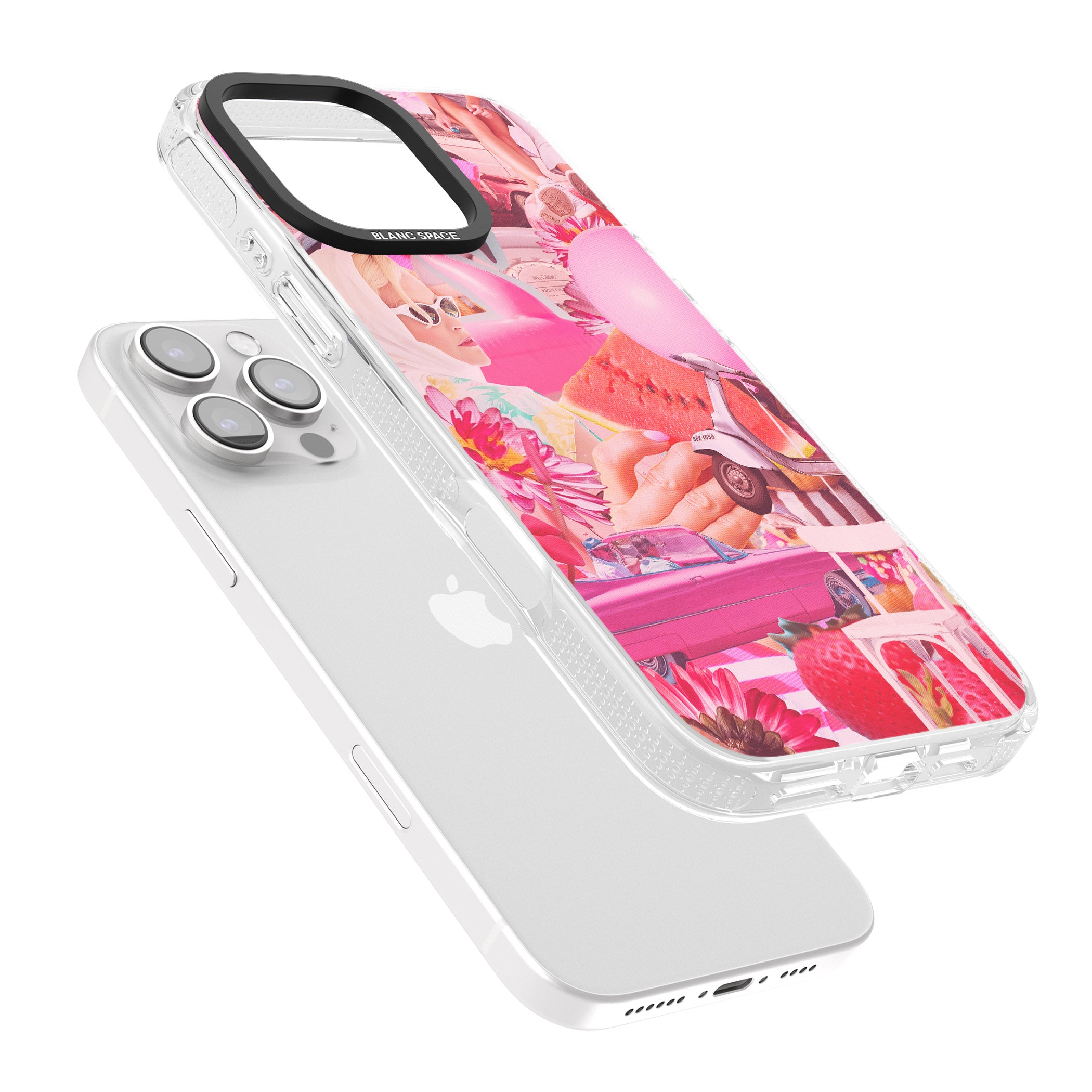 Vintage Collage: Pink Glamour iPhone 16 Pro Max / 16 Pro Clear Case Impact Air - Blanc Space