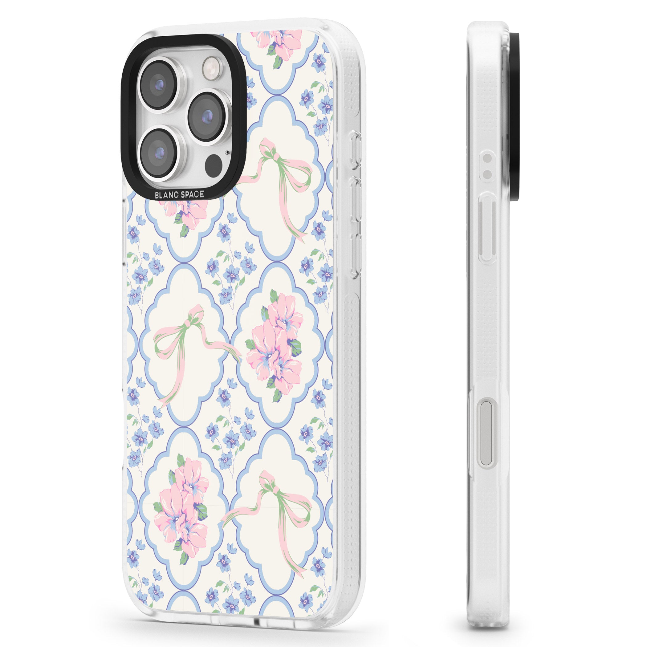 Coquette Flowers & Bows iPhone 16 Pro Max / 16 Pro Clear Case Impact Air - Blanc Space