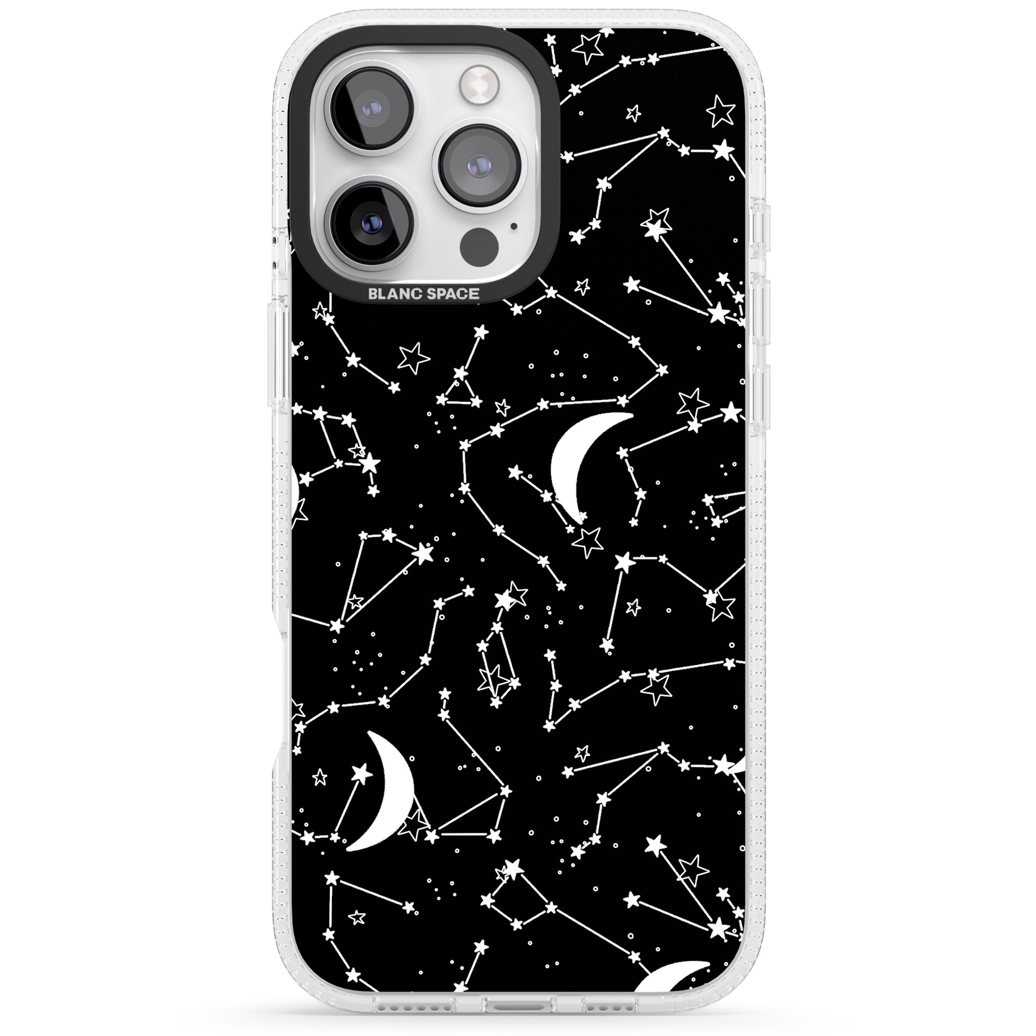 White Stars Constellations on Black iPhone 16 Pro Max / 16 Pro Clear Case Impact Air - Blanc Space