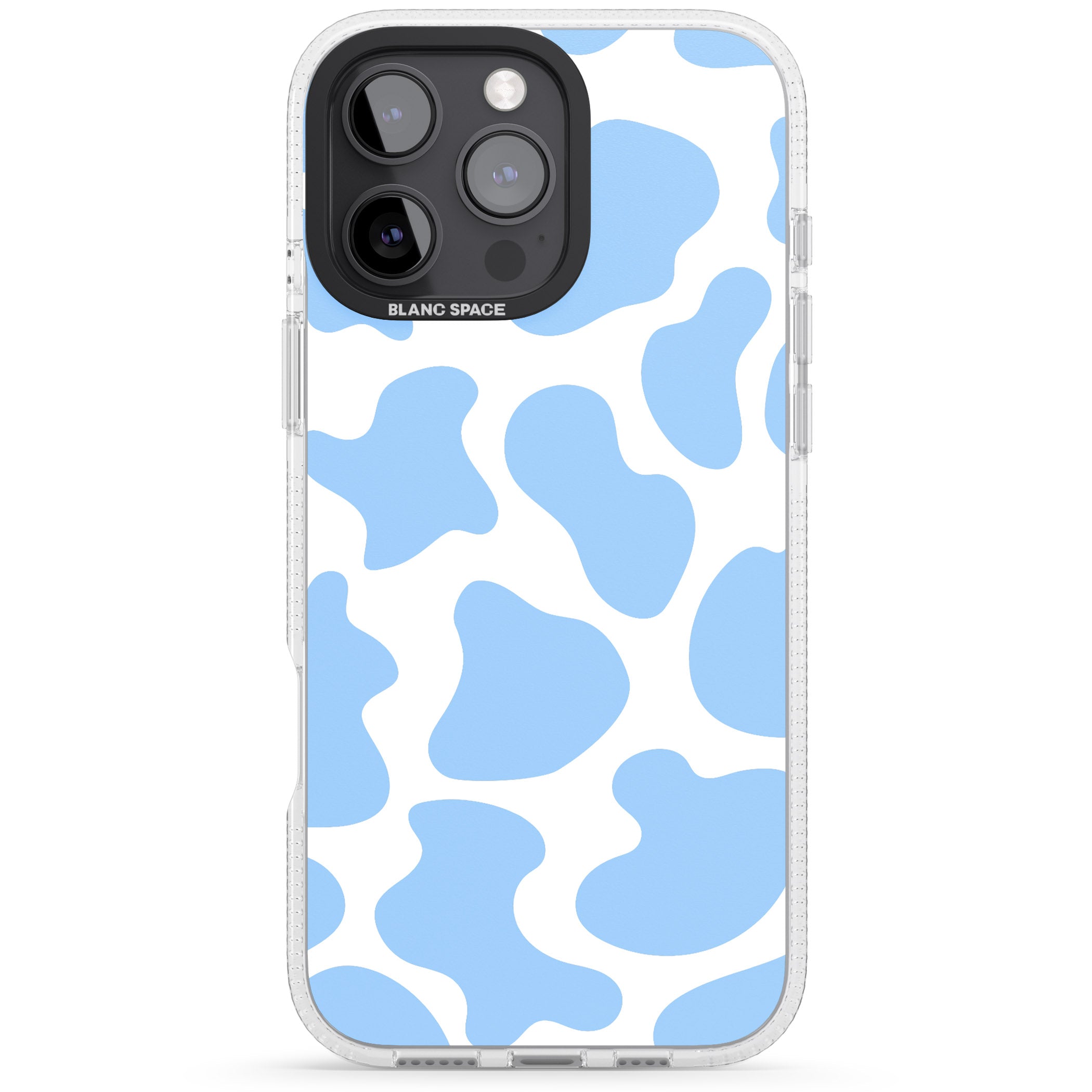 Blue and White Cow Print iPhone 16 Pro Max / 16 Pro Clear Case Impact Air - Blanc Space