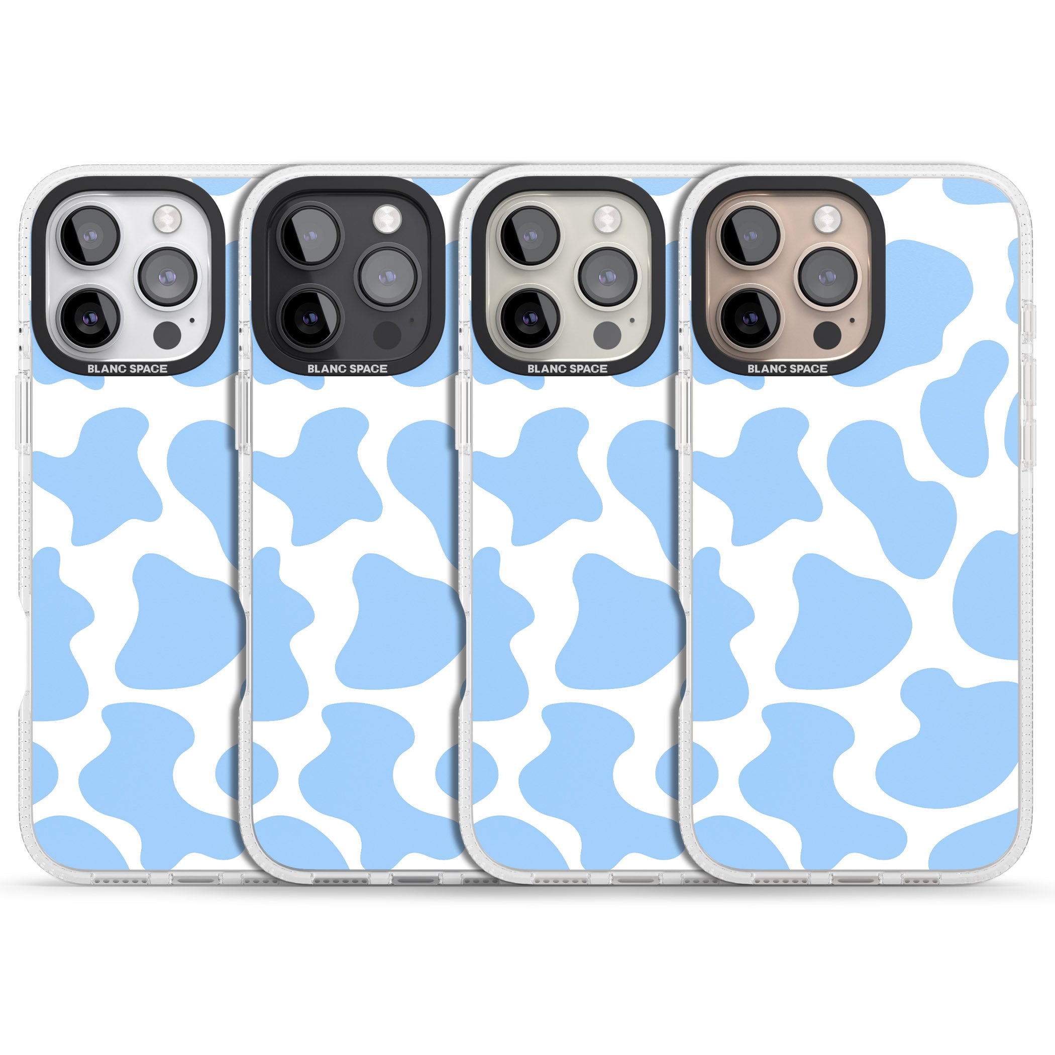 Blue and White Cow Print iPhone 16 Pro Max / 16 Pro Clear Case Impact Air - Blanc Space