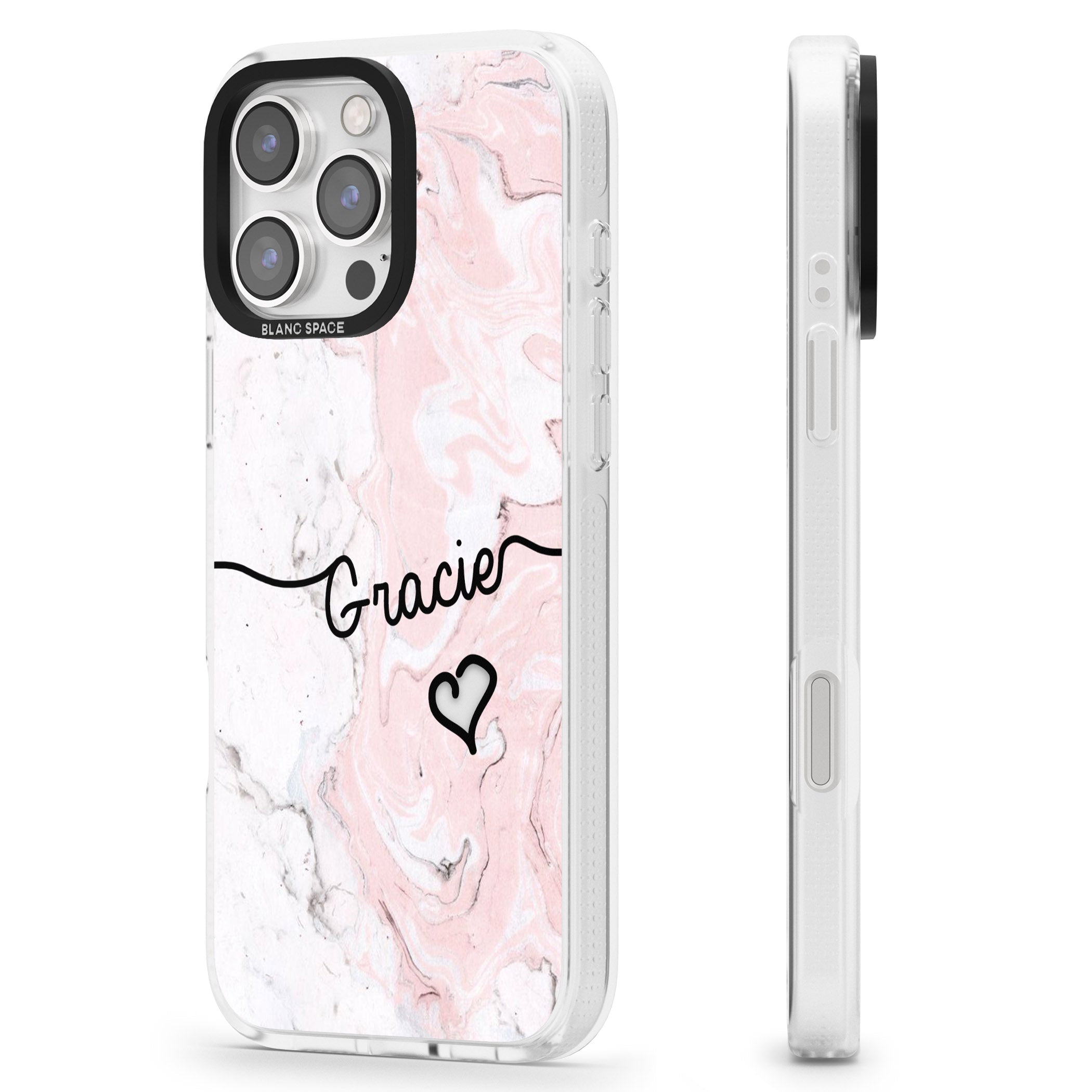 Pink Marble iPhone 16 Pro Max / 16 Pro Clear Case Impact Air - Blanc Space