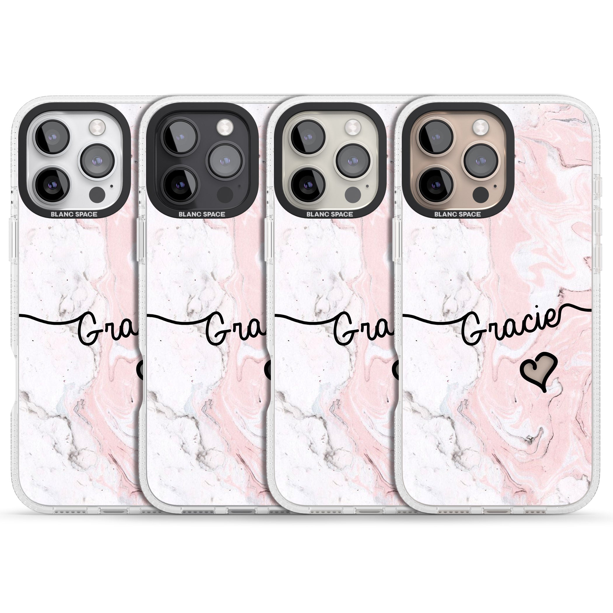 Pink Marble iPhone 16 Pro Max / 16 Pro Clear Case Impact Air - Blanc Space