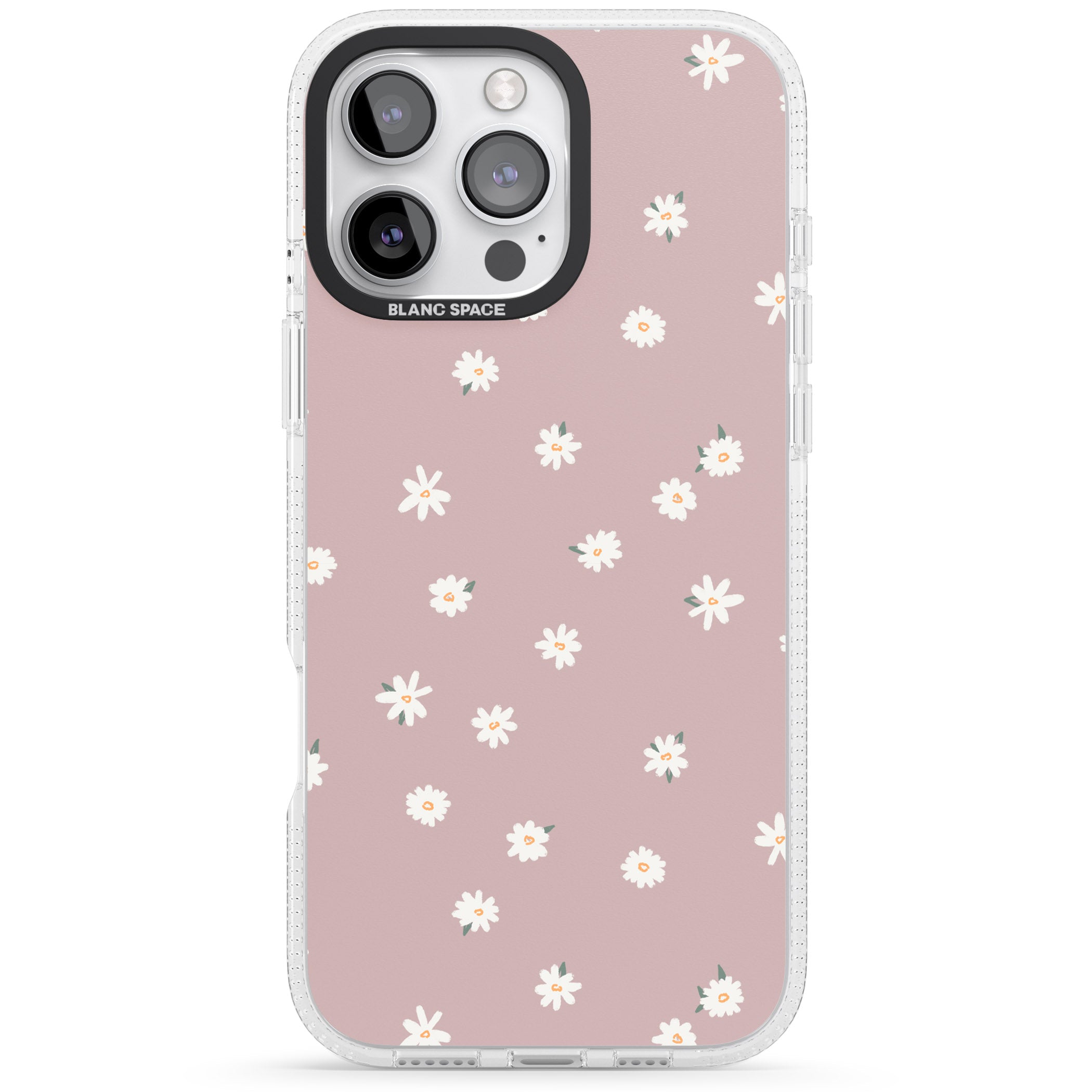 Dark Pink Cute Floral Design iPhone 16 Pro Max / 16 Pro Clear Case Impact Air - Blanc Space