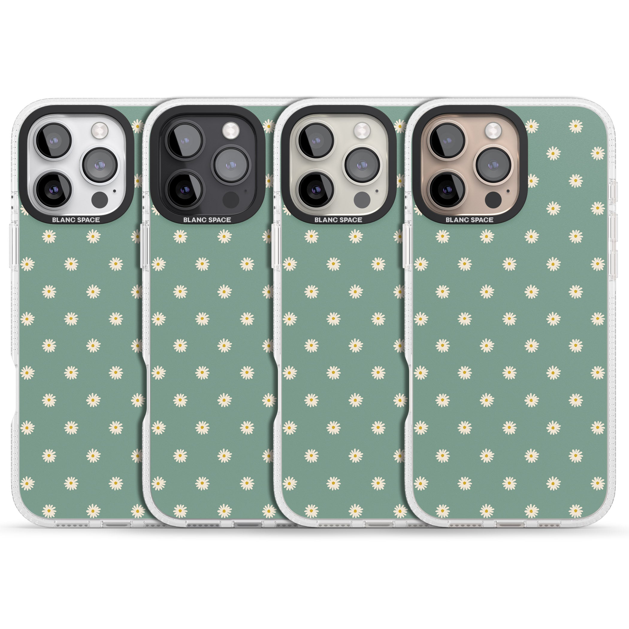 Daisy Pattern Teal Cute Floral iPhone 16 Pro Max / 16 Pro Clear Case Impact Air - Blanc Space
