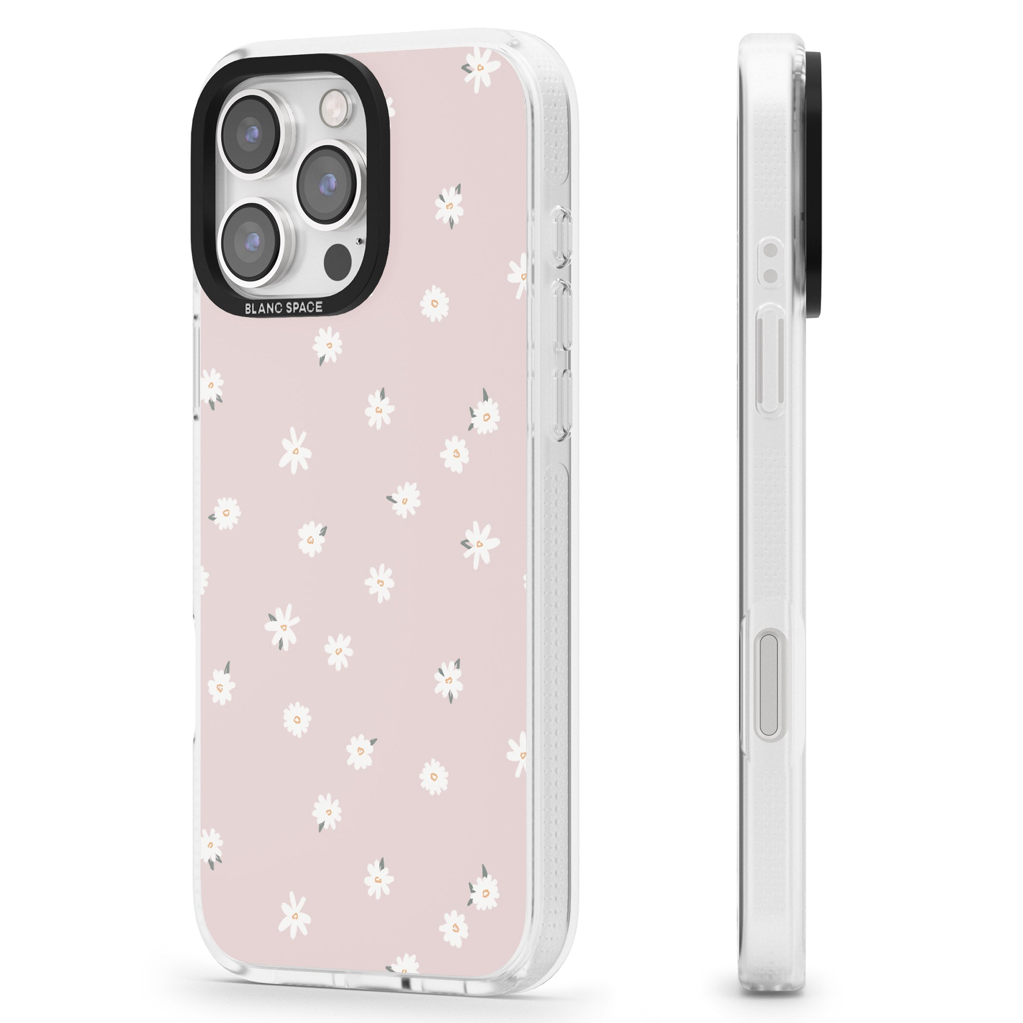 Painted Daises on Pink iPhone 16 Pro Max / 16 Pro Clear Case Impact Air - Blanc Space