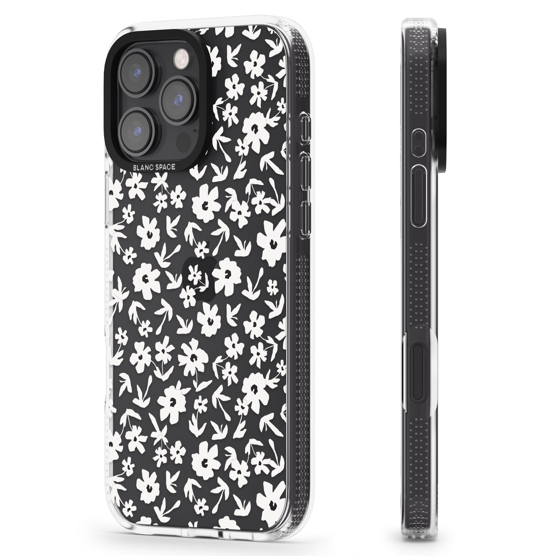 Floral Print on Transparent iPhone 16 Pro Max / 16 Pro Clear Case Impact Air - Blanc Space