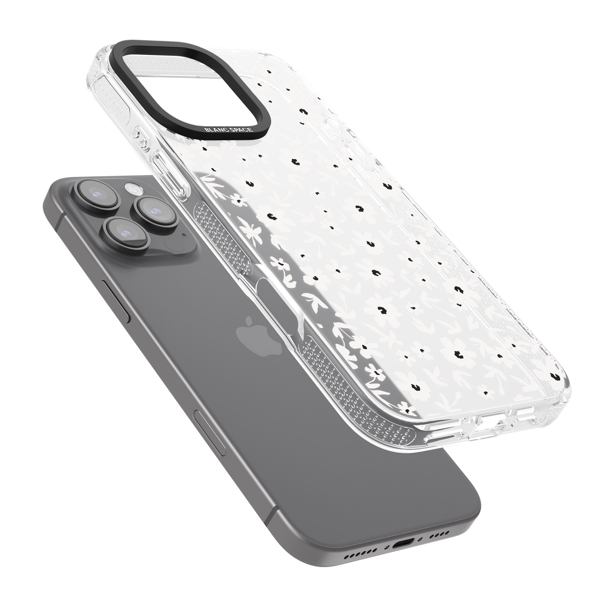 Floral Print on Transparent iPhone 16 Pro Max / 16 Pro Clear Case Impact Air - Blanc Space