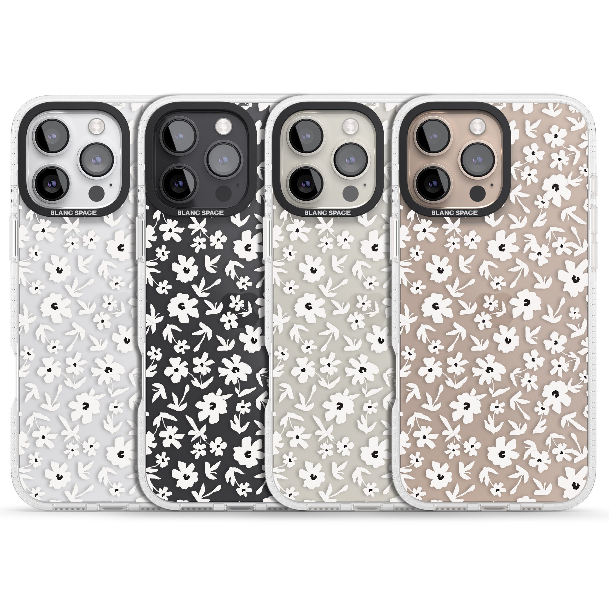 Floral Print on Transparent iPhone 16 Pro Max / 16 Pro Clear Case Impact Air - Blanc Space