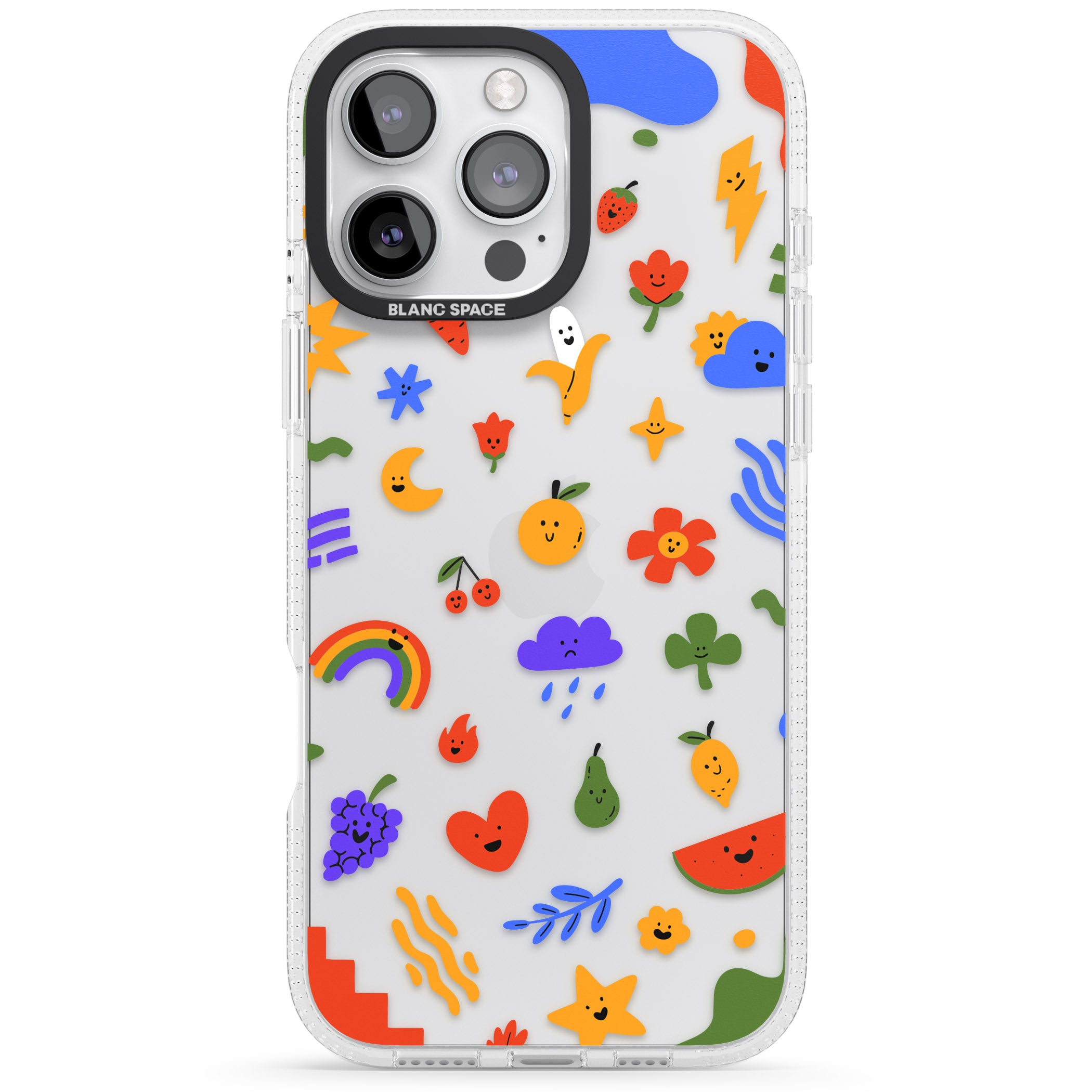 Mixed Cute Icon Pattern - Clear iPhone 16 Pro Max / 16 Pro Clear Case Impact Air - Blanc Space