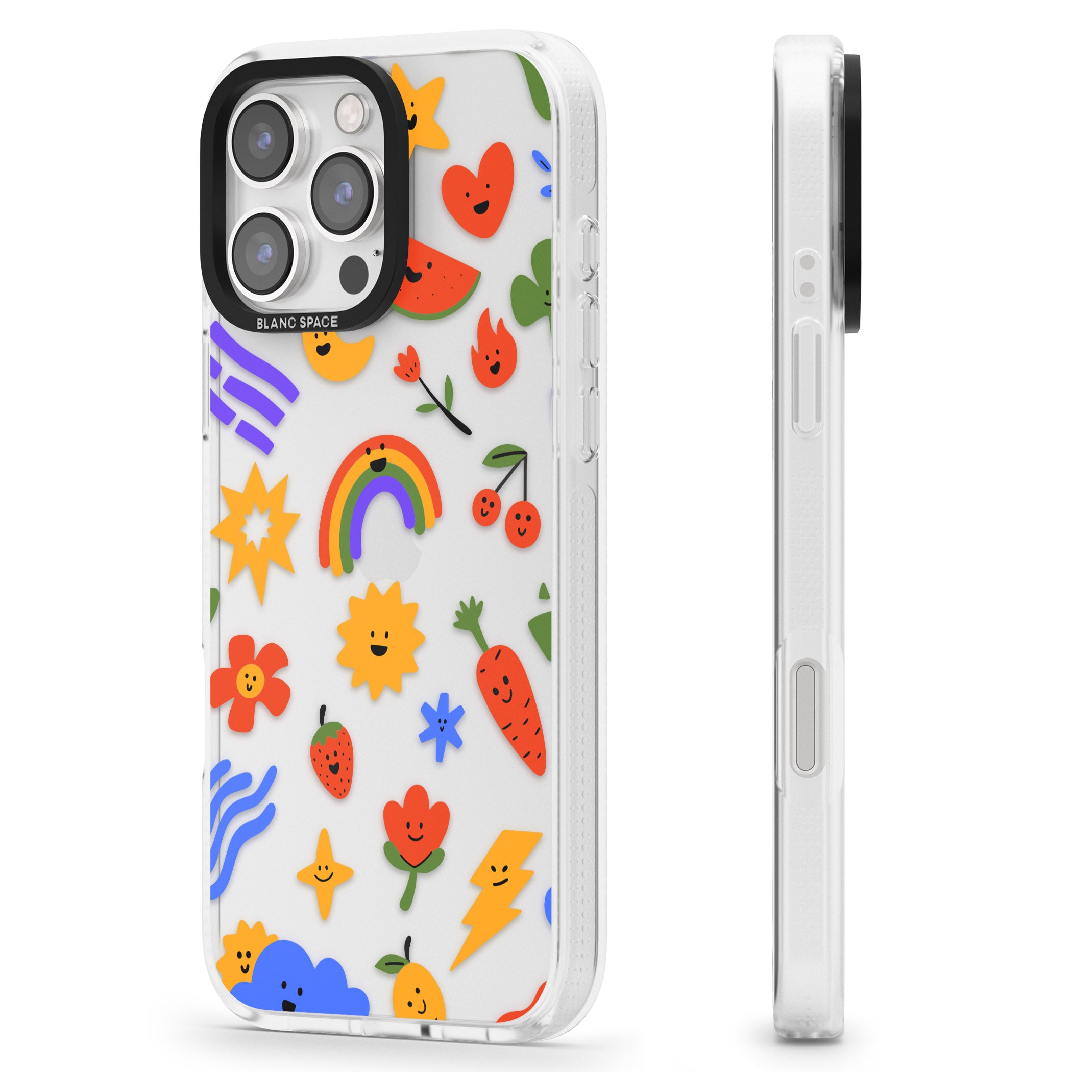 Mixed Large Kawaii Icons - Clear iPhone 16 Pro Max / 16 Pro Clear Case Impact Air - Blanc Space