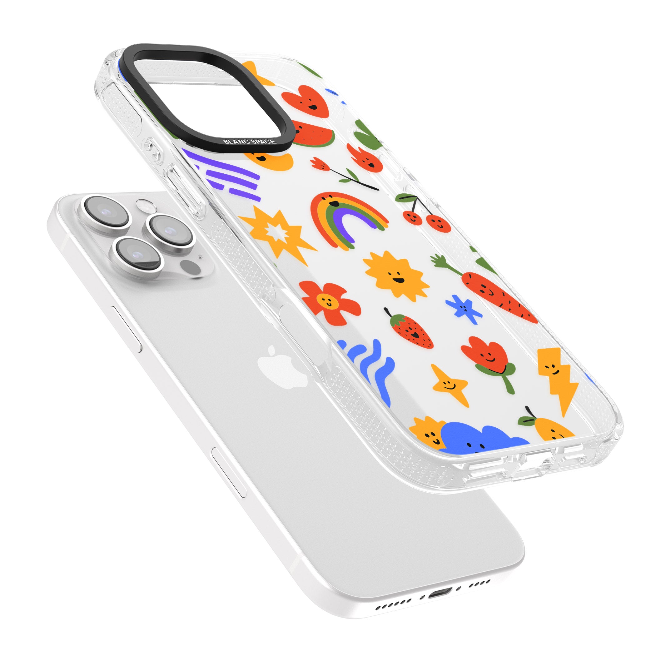 Mixed Large Kawaii Icons - Clear iPhone 16 Pro Max / 16 Pro Clear Case Impact Air - Blanc Space