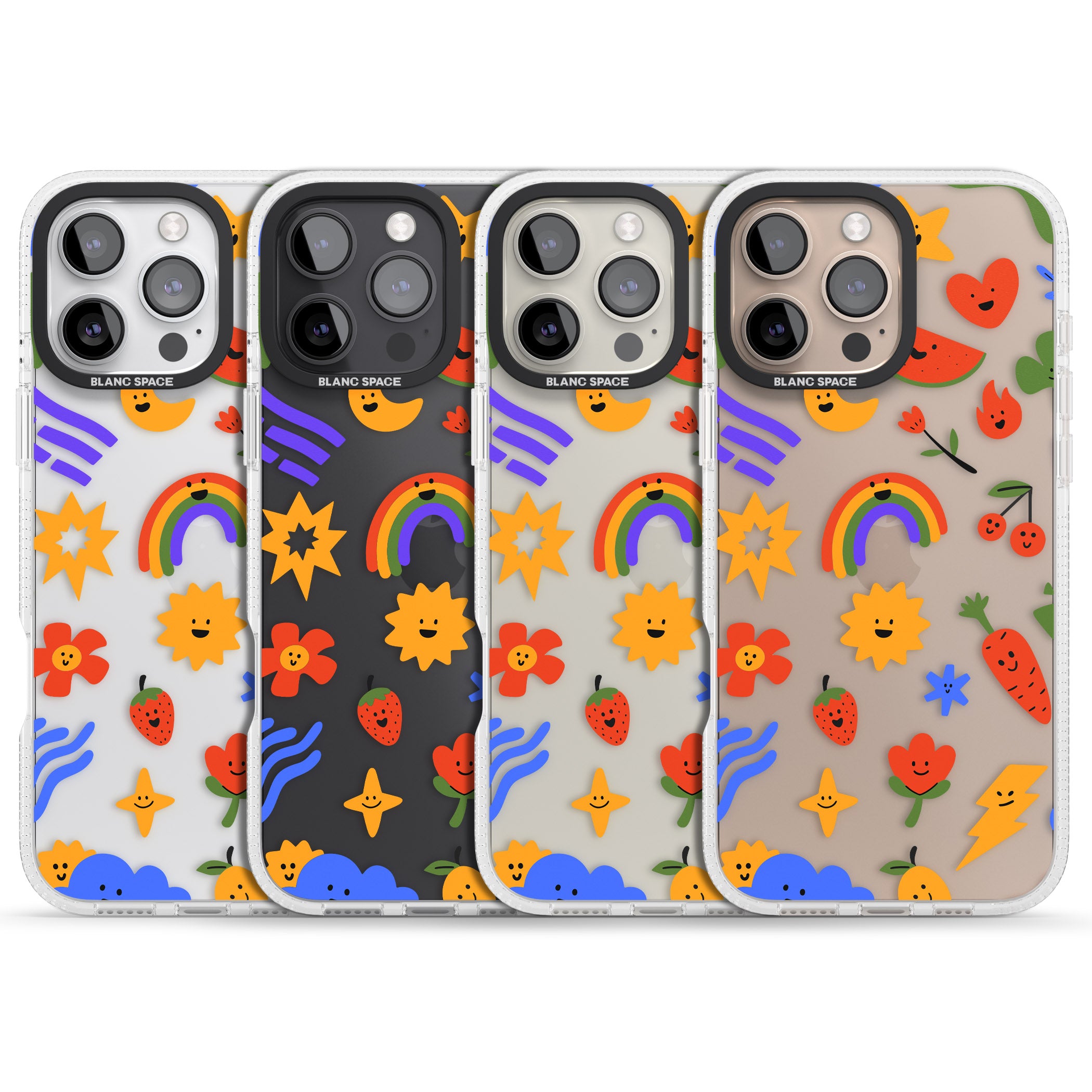 Mixed Large Kawaii Icons - Clear iPhone 16 Pro Max / 16 Pro Clear Case Impact Air - Blanc Space