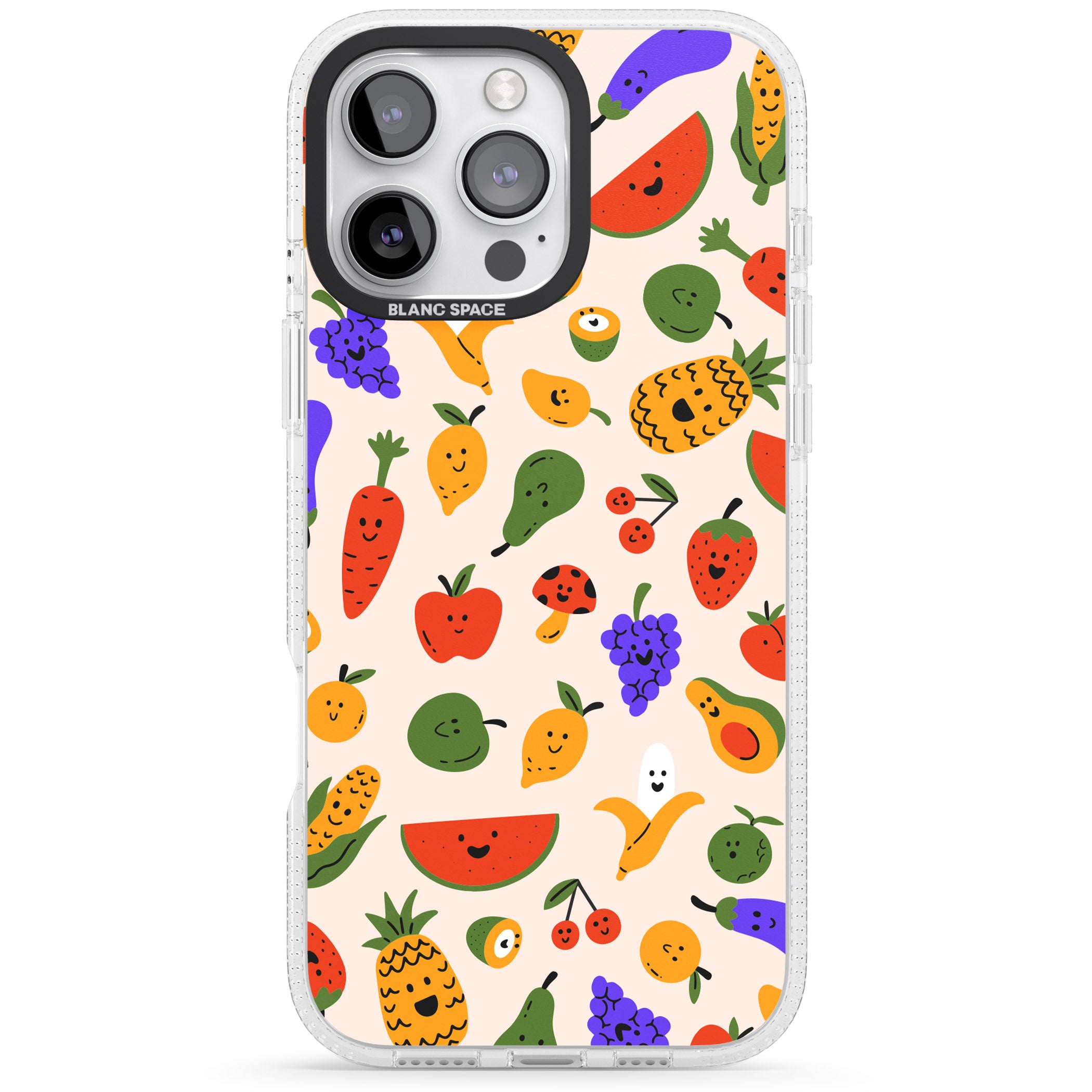 Mixed Kawaii Food Icons - Solid iPhone 16 Pro Max / 16 Pro Clear Case Impact Air - Blanc Space