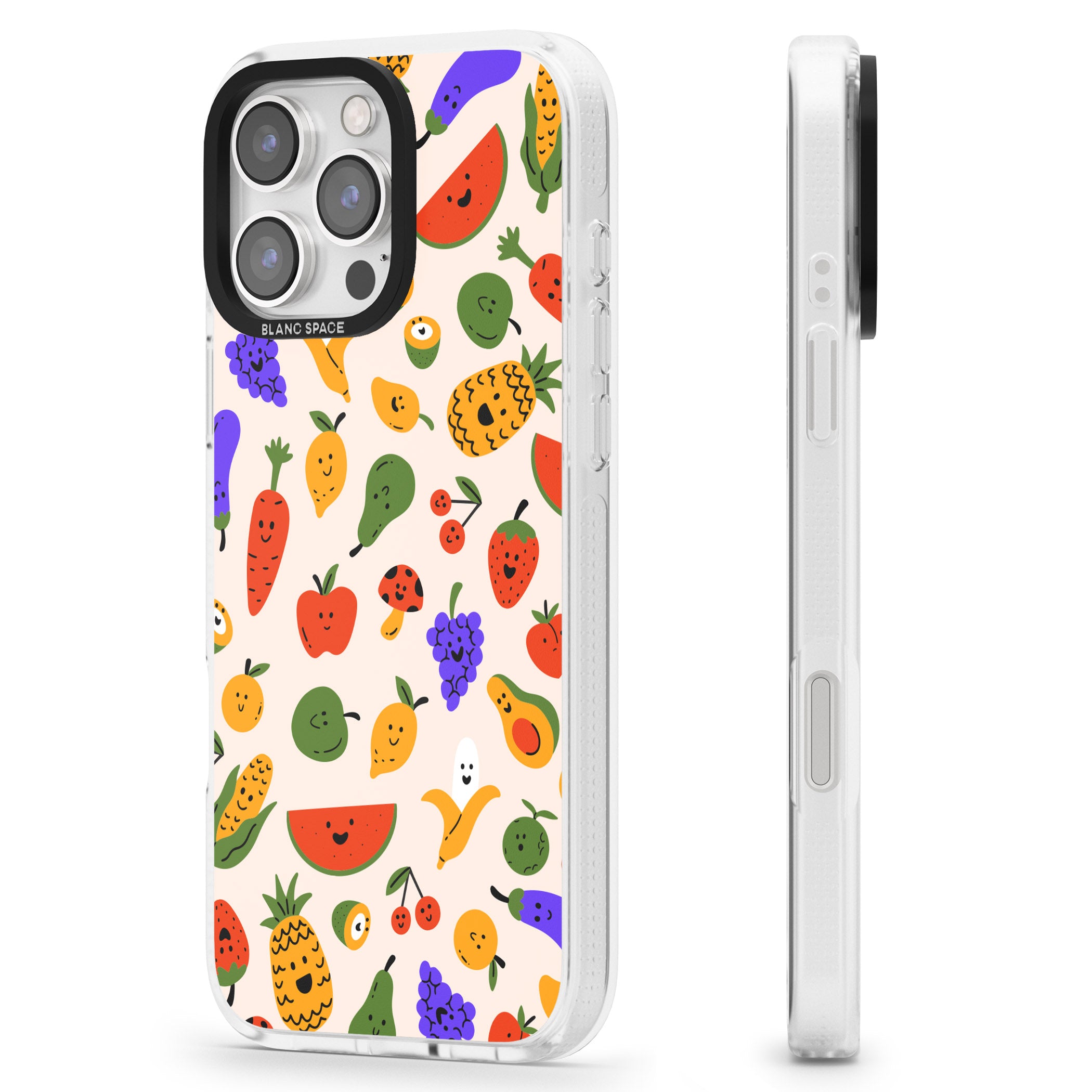 Mixed Kawaii Food Icons - Solid iPhone 16 Pro Max / 16 Pro Clear Case Impact Air - Blanc Space