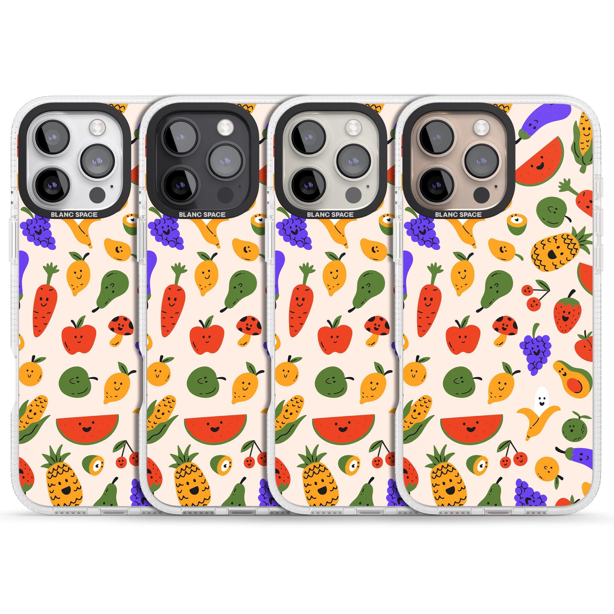 Mixed Kawaii Food Icons - Solid iPhone 16 Pro Max / 16 Pro Clear Case Impact Air - Blanc Space