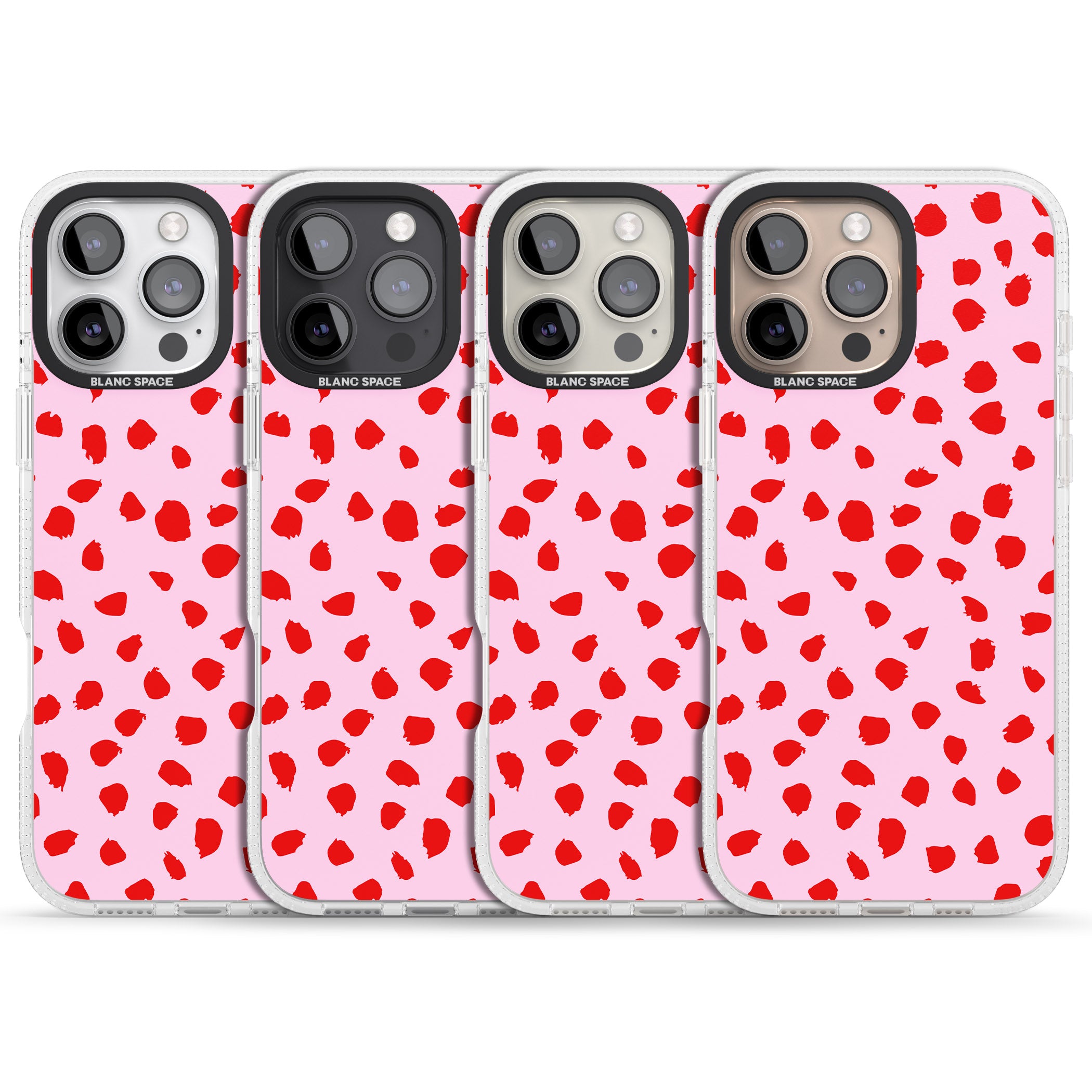 Red on Pink Dalmatian Polka Dot Spots iPhone 16 Pro Max / 16 Pro Clear Case Impact Air - Blanc Space