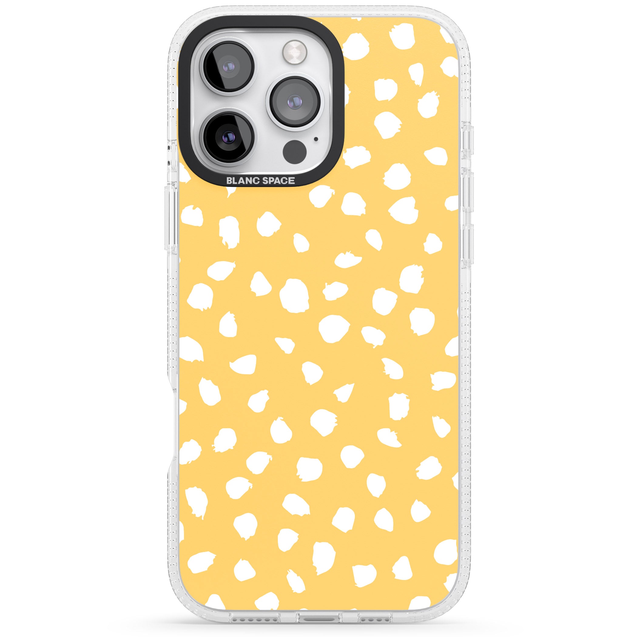 White on Yellow Dalmatian Polka Dot Spots iPhone 16 Pro Max / 16 Pro Clear Case Impact Air - Blanc Space